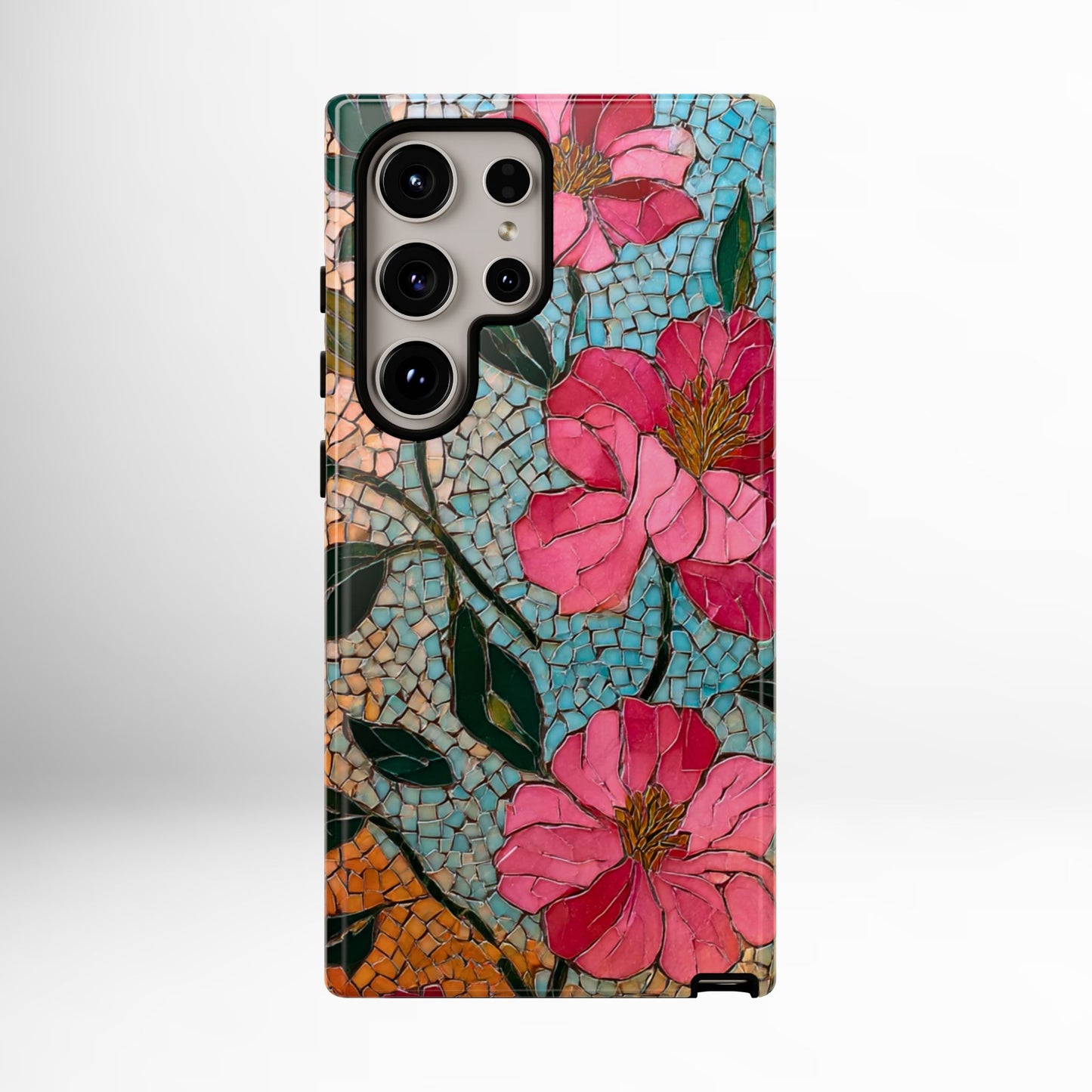 Bright Floral Mosaic Phone Case, iPhone 15 16 17 Pro Air Case, Pixel 9 Pro Cover, Samsung Galaxy 25 Pro Case