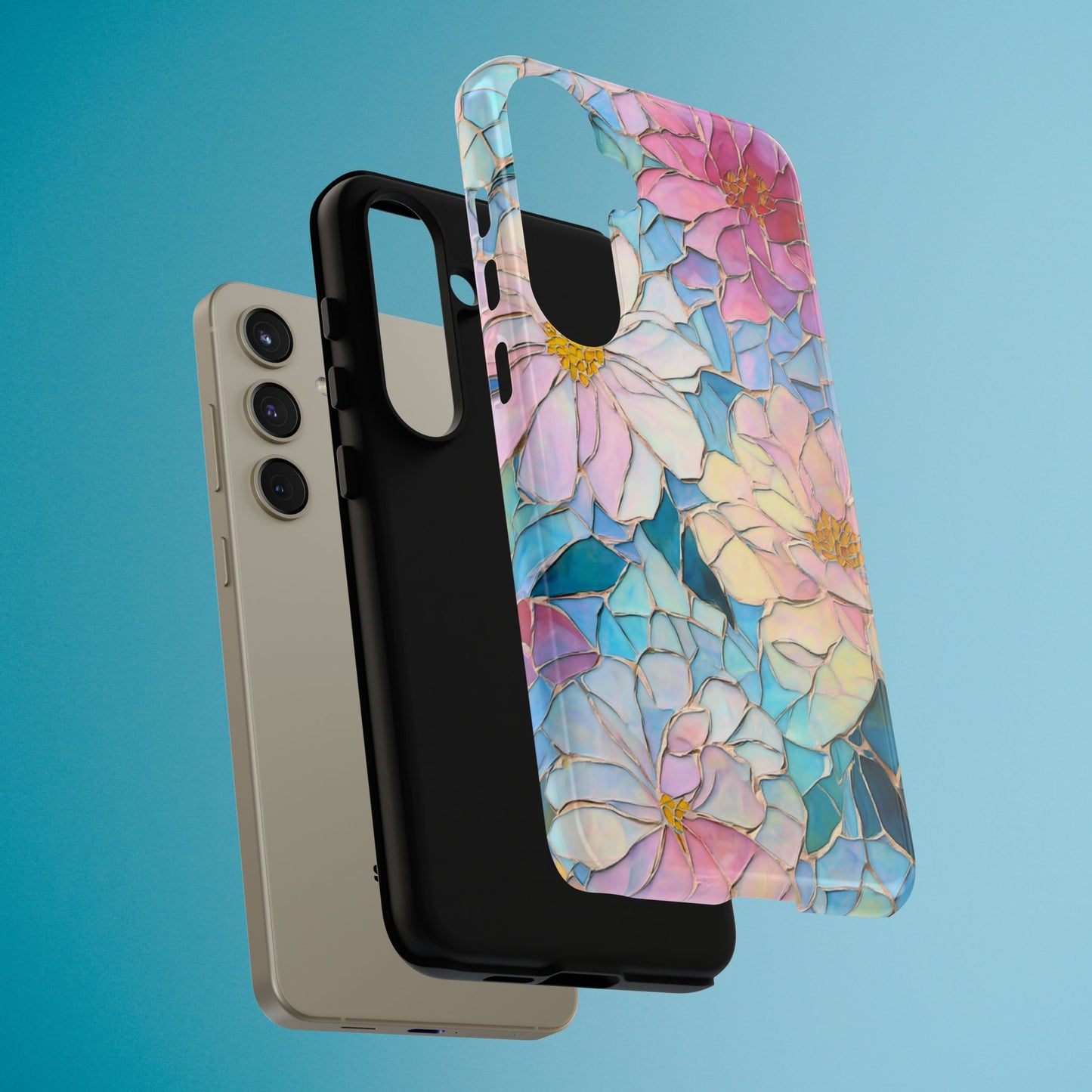 Floral Mosaic Phone Case, Colorful Flower Art Cover, Protective iPhone Samsung Pixel Case, New Phone Accessory, Gift for Friend