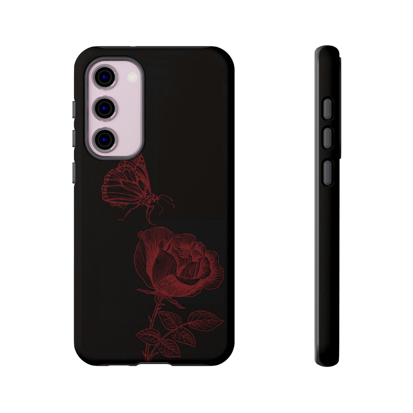 Black Rose and Butterfly Phone Case - Dark Academia Aesthetic Gothic iPhone, Galaxy and Pixel Cover