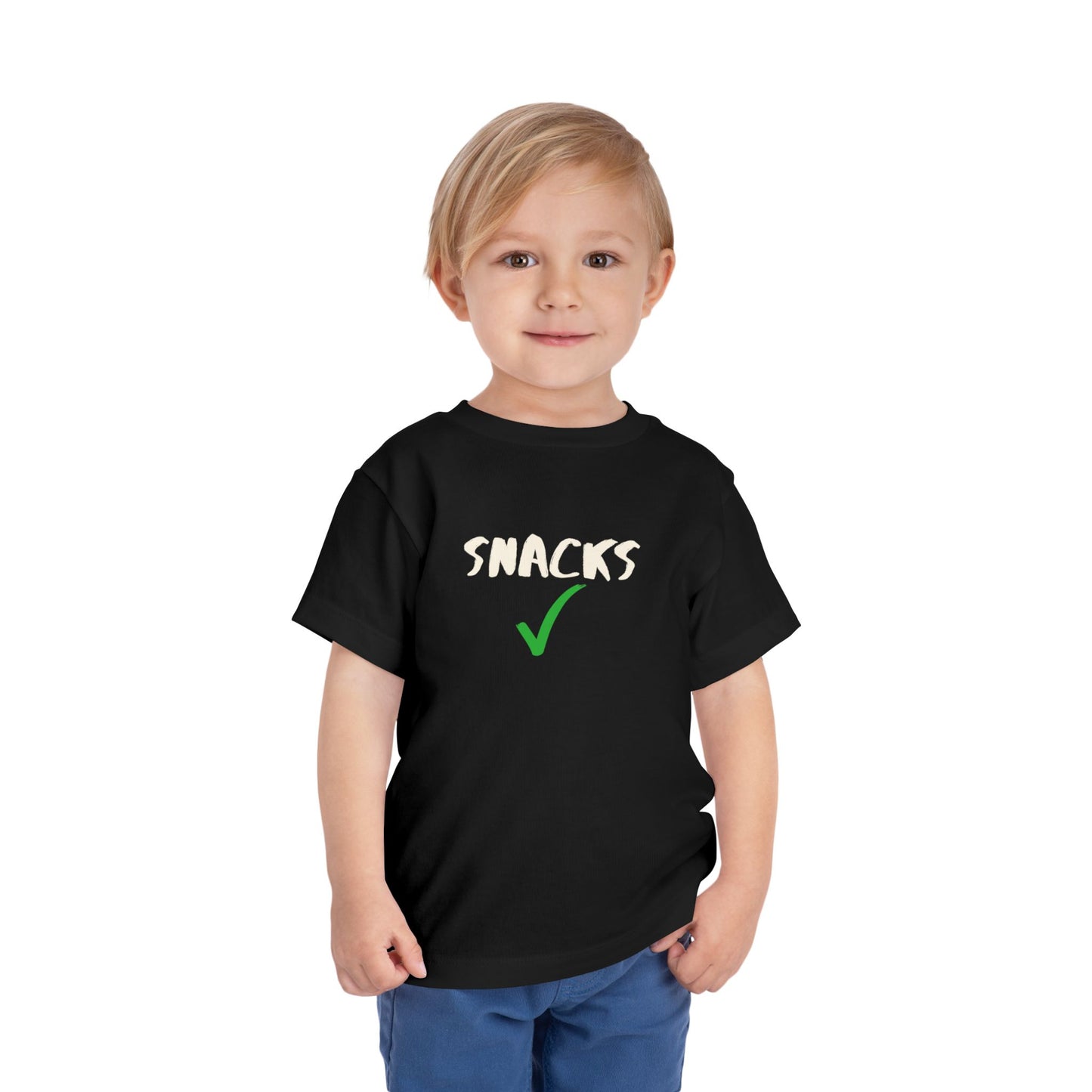 Snacks Toddler Shirt - Funny Green Checkmark Cotton Tee (2T-5T)