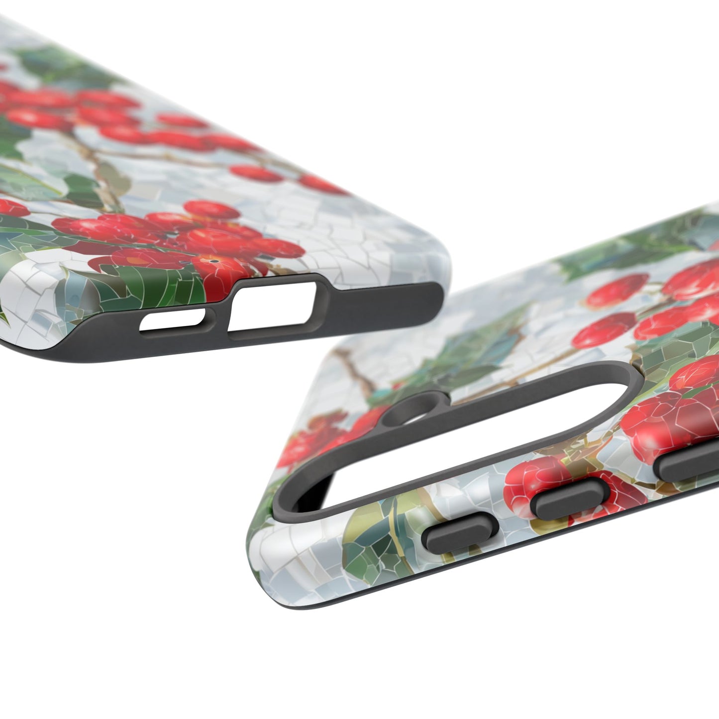 Holly Berry Phone Case, Christmas Mosaic Design, Winter Botanical Cover for iPhone Samsung Pixel