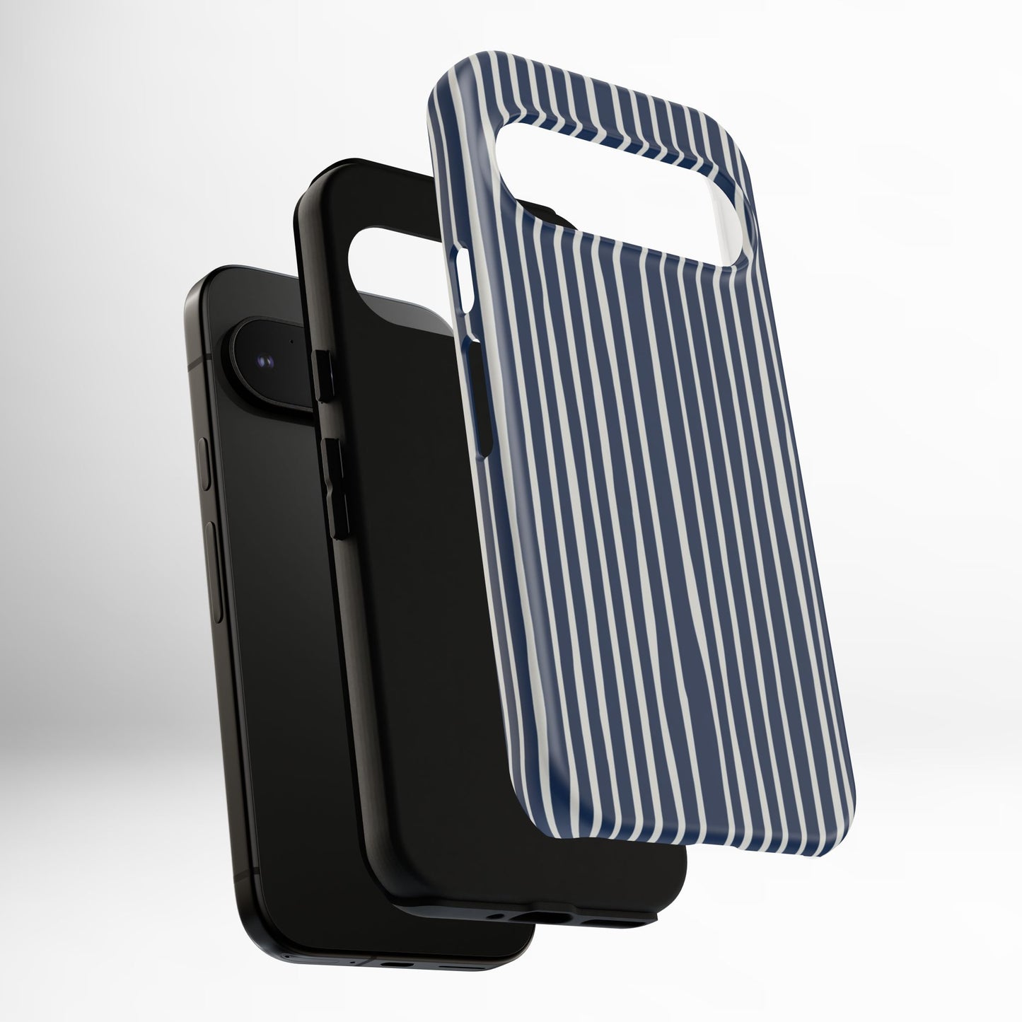 Navy Striped Phone Case | Minimalist Blue and White Stripe Design, Nautical Aesthetic Protective Cover