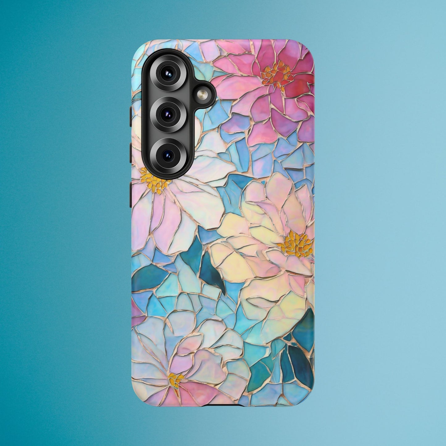 Floral Mosaic Phone Case, Colorful Flower Art Cover, Protective iPhone Samsung Pixel Case, New Phone Accessory, Gift for Friend