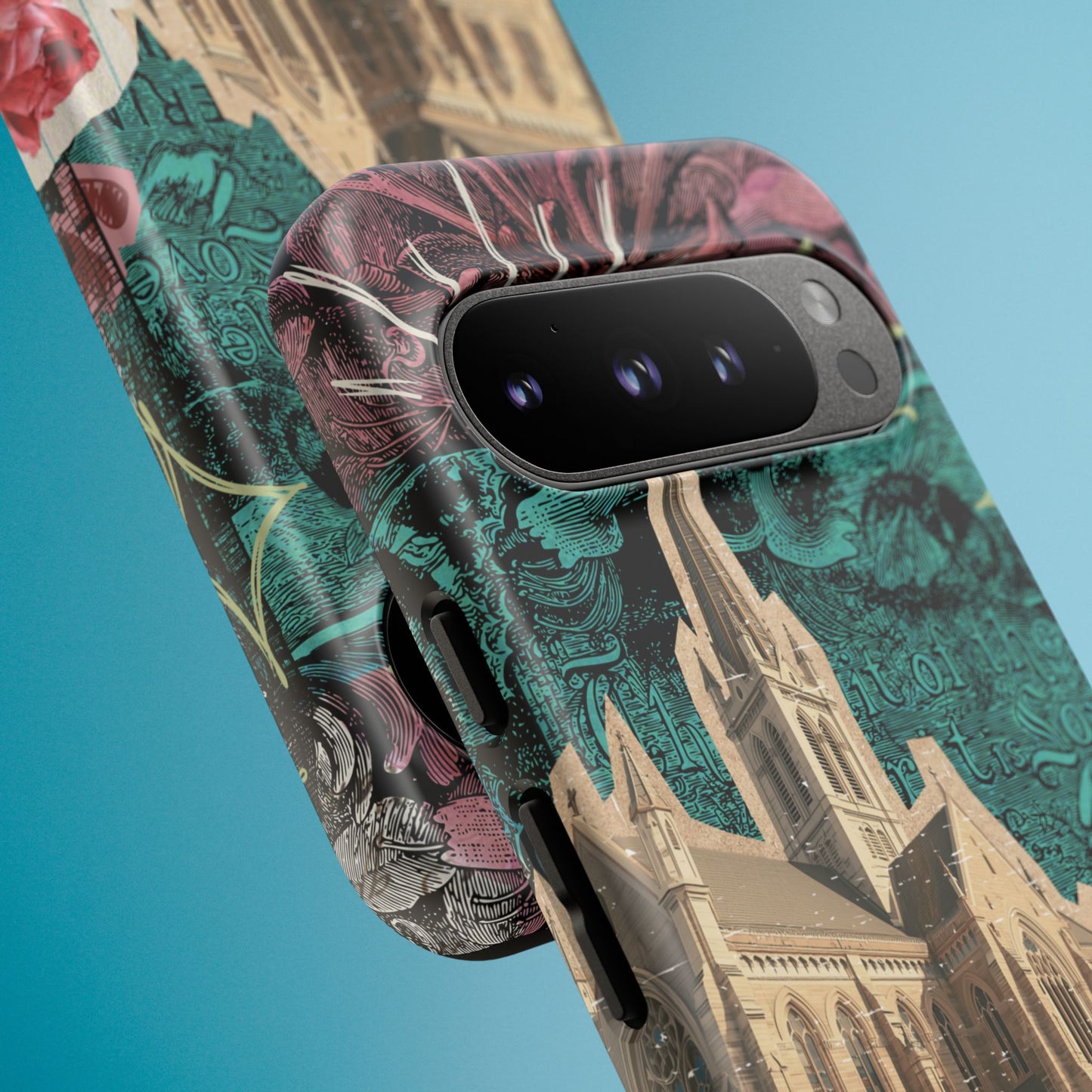 Gothic Cathedral Phone Case, Dark Academia Aesthetic, Fall Floral Art iPhone Samsung Pixel Cover, Scrapbook Vintage Phone Case Design