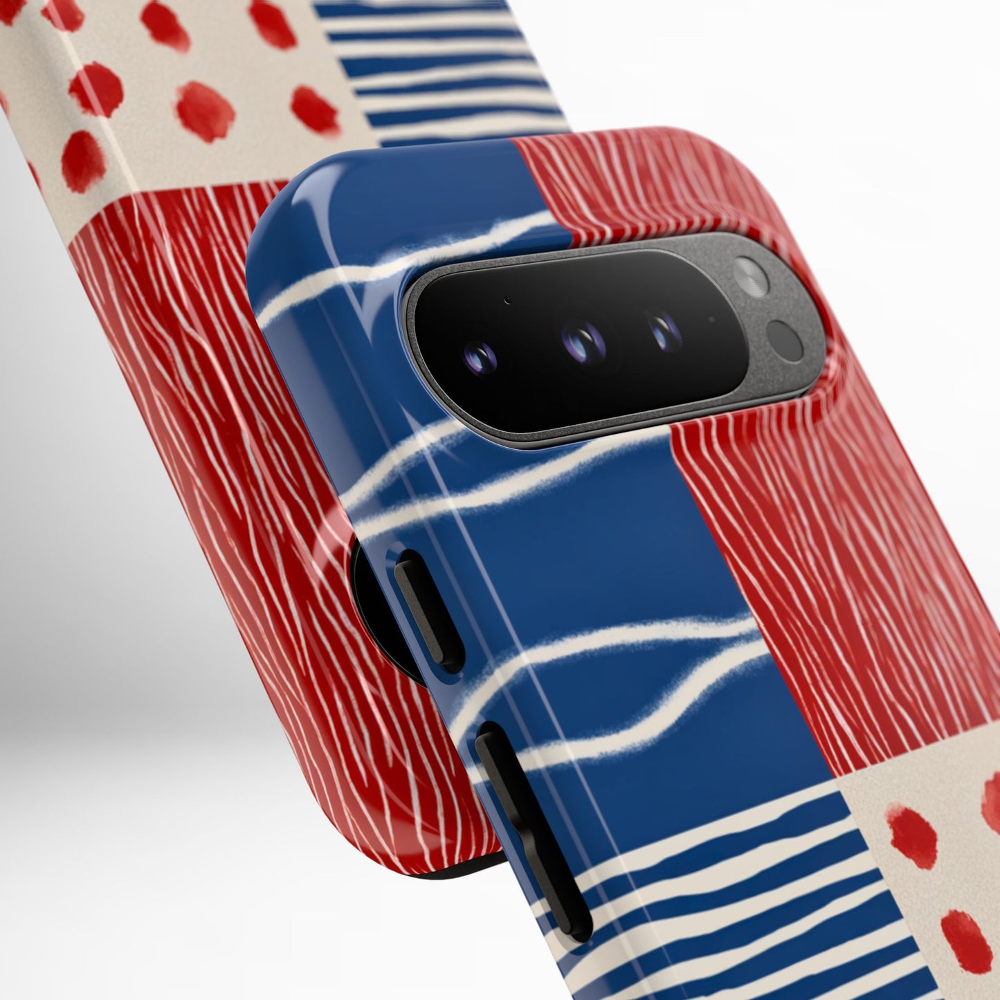 Abstract Geometric Phone Case | Red, Blue & White Pattern Cover for iPhone, Galaxy, Pixel