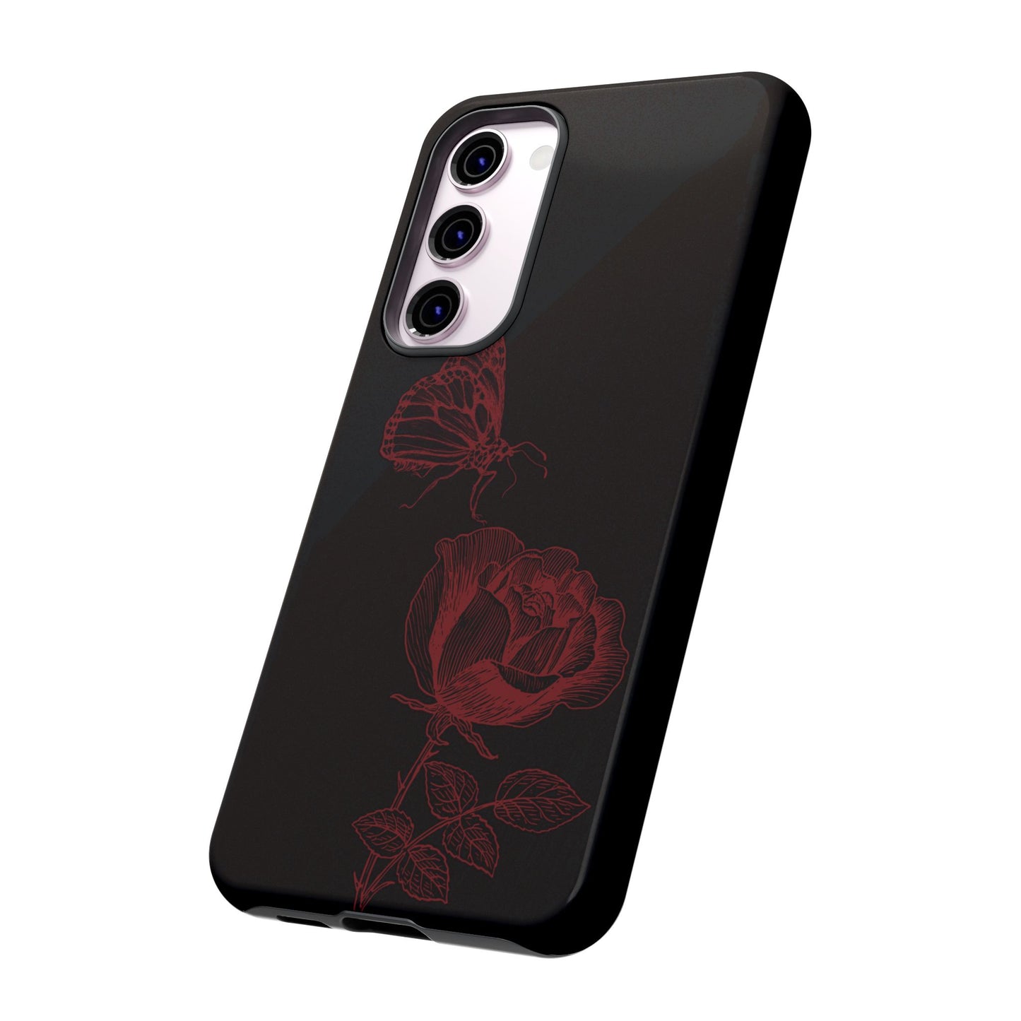 Black Rose and Butterfly Phone Case - Dark Academia Aesthetic Gothic iPhone, Galaxy and Pixel Cover