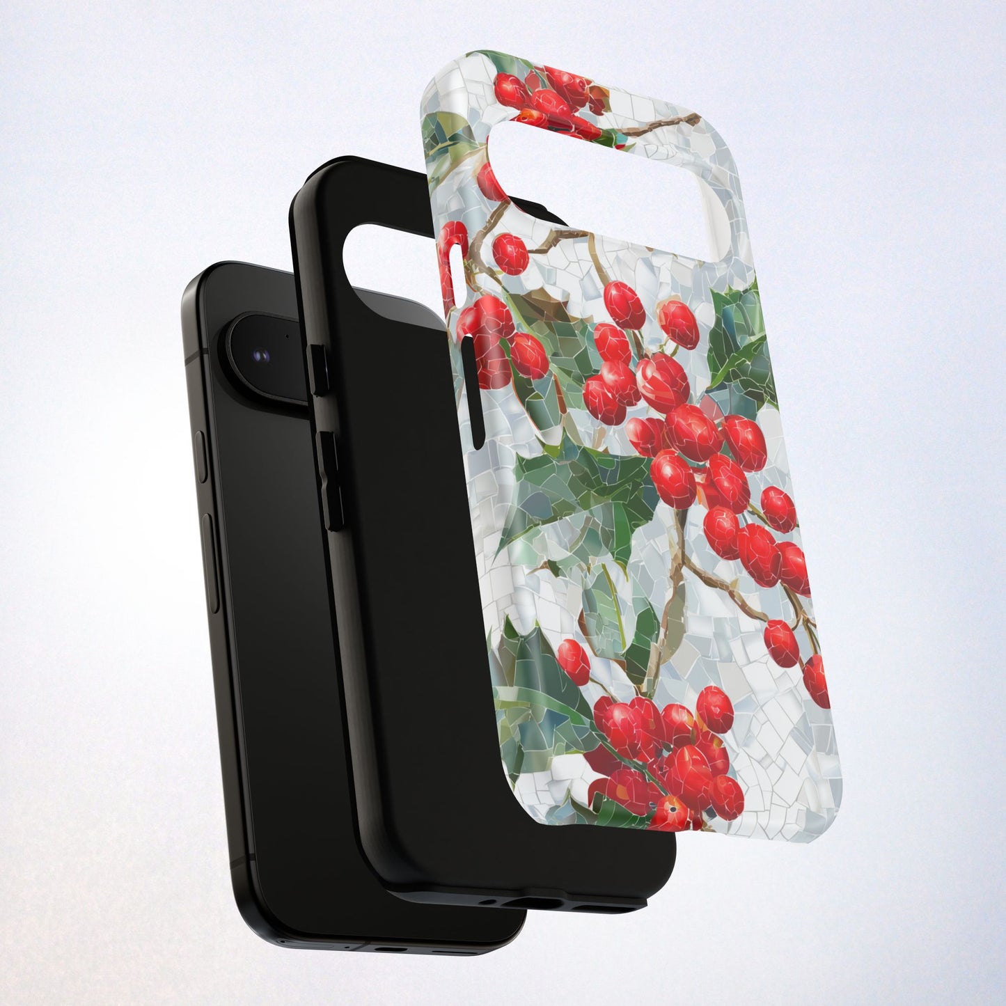 Holly Berry Phone Case, Christmas Mosaic Design, Winter Botanical Cover for iPhone Samsung Pixel