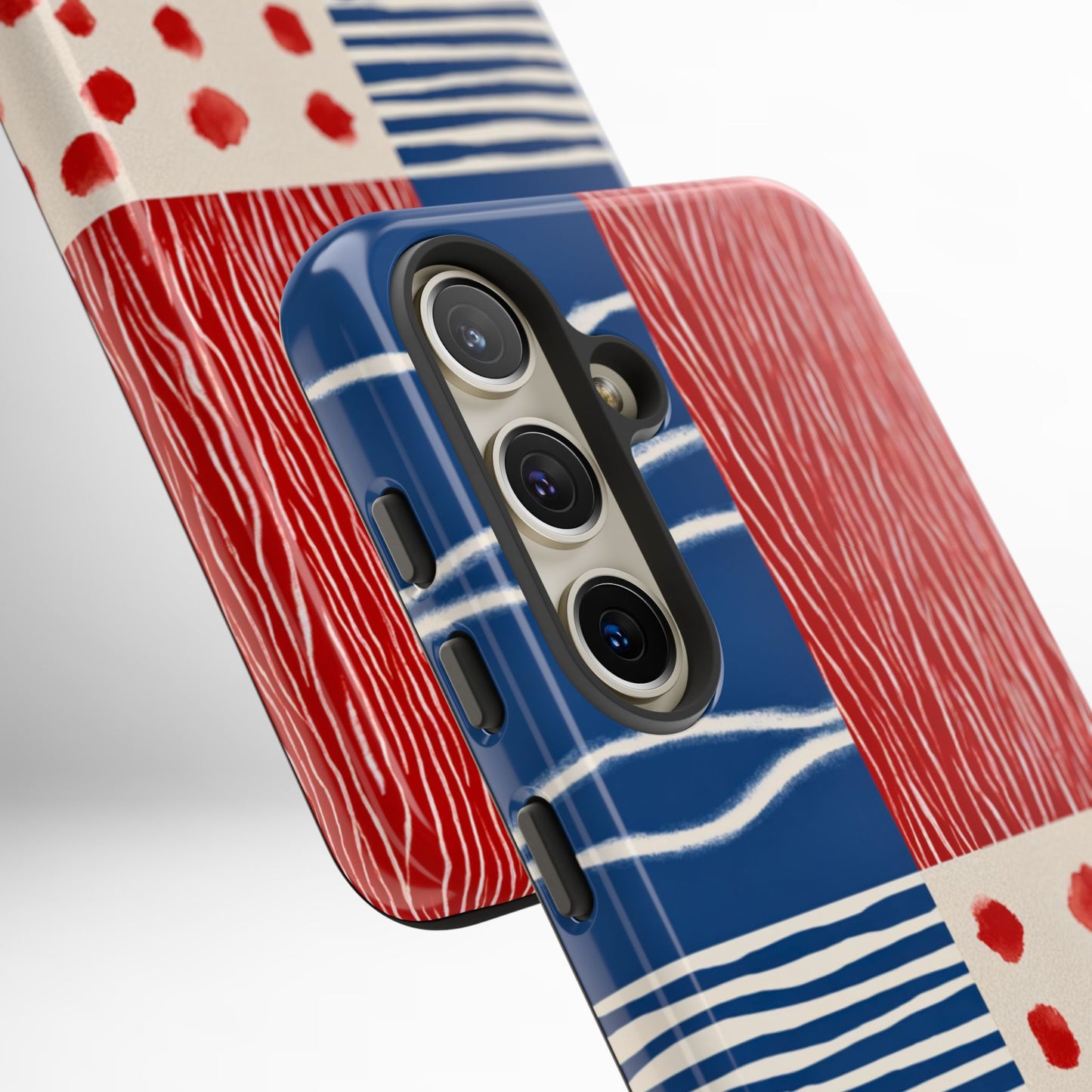 Abstract Geometric Phone Case | Red, Blue & White Pattern Cover for iPhone, Galaxy, Pixel