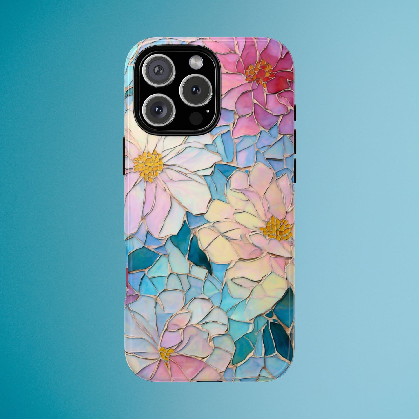 Floral Mosaic Phone Case, Colorful Flower Art Cover, Protective iPhone Samsung Pixel Case, New Phone Accessory, Gift for Friend