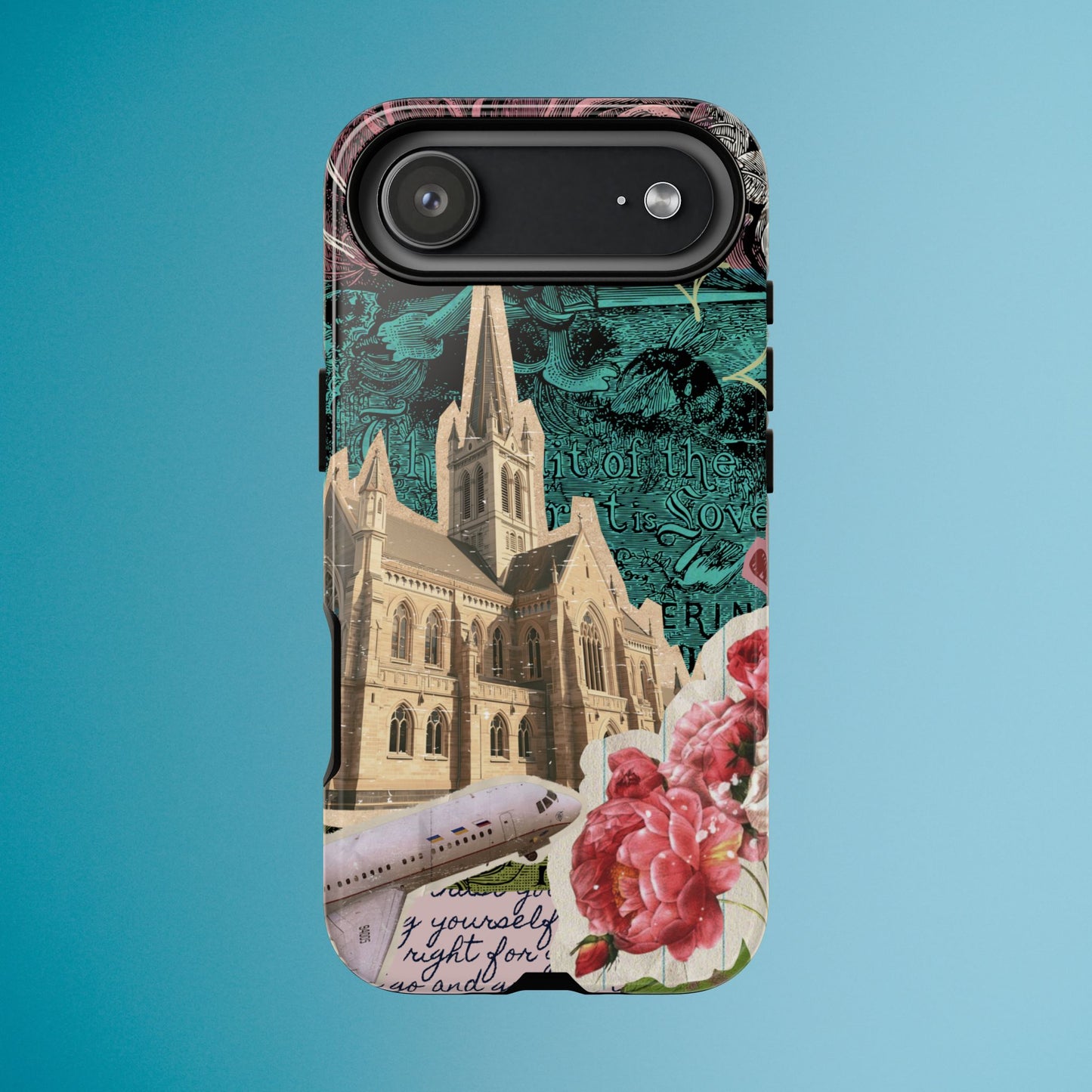 Gothic Cathedral Phone Case, Dark Academia Aesthetic, Fall Floral Art iPhone Samsung Pixel Cover, Scrapbook Vintage Phone Case Design