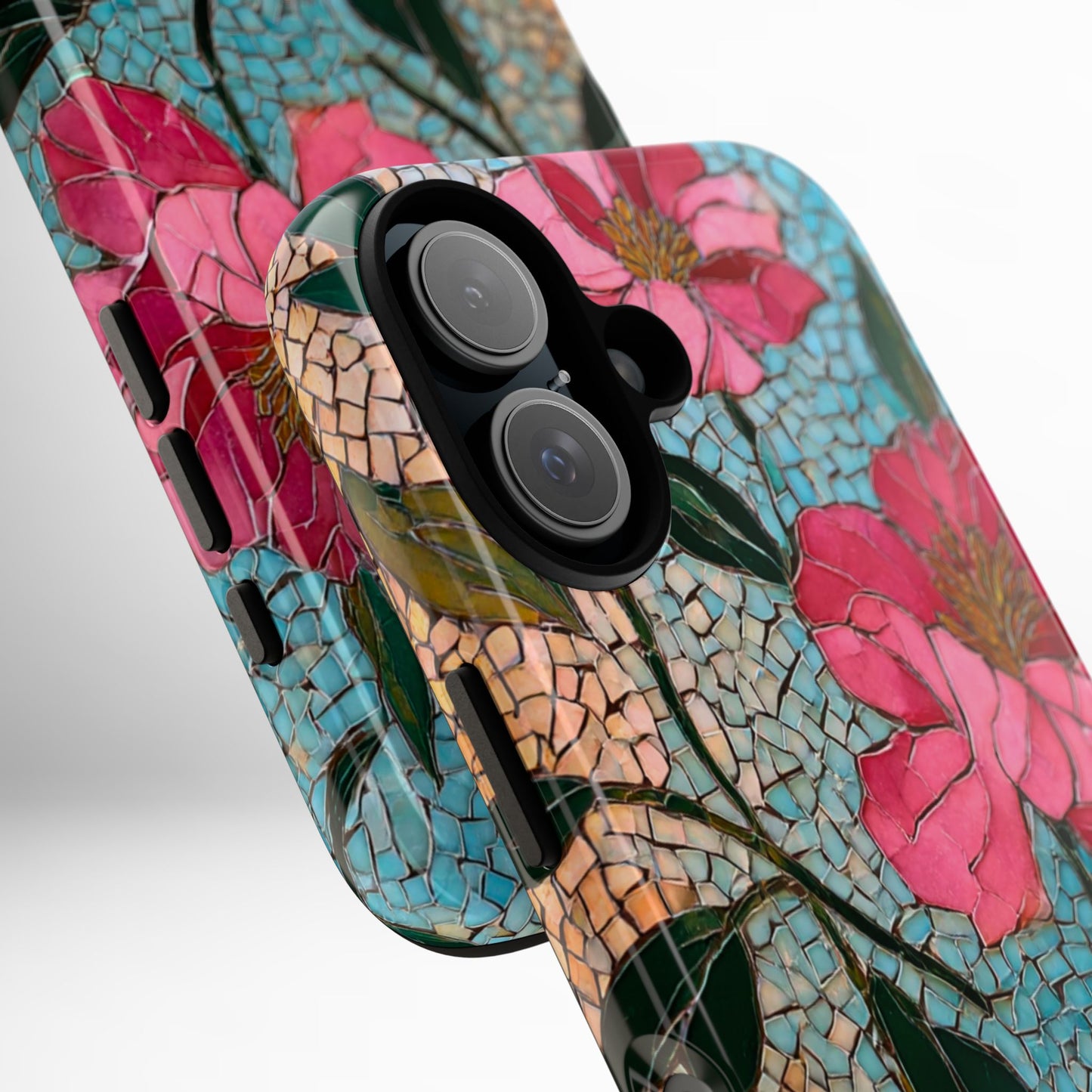 Bright Floral Mosaic Phone Case, iPhone 15 16 17 Pro Air Case, Pixel 9 Pro Cover, Samsung Galaxy 25 Pro Case