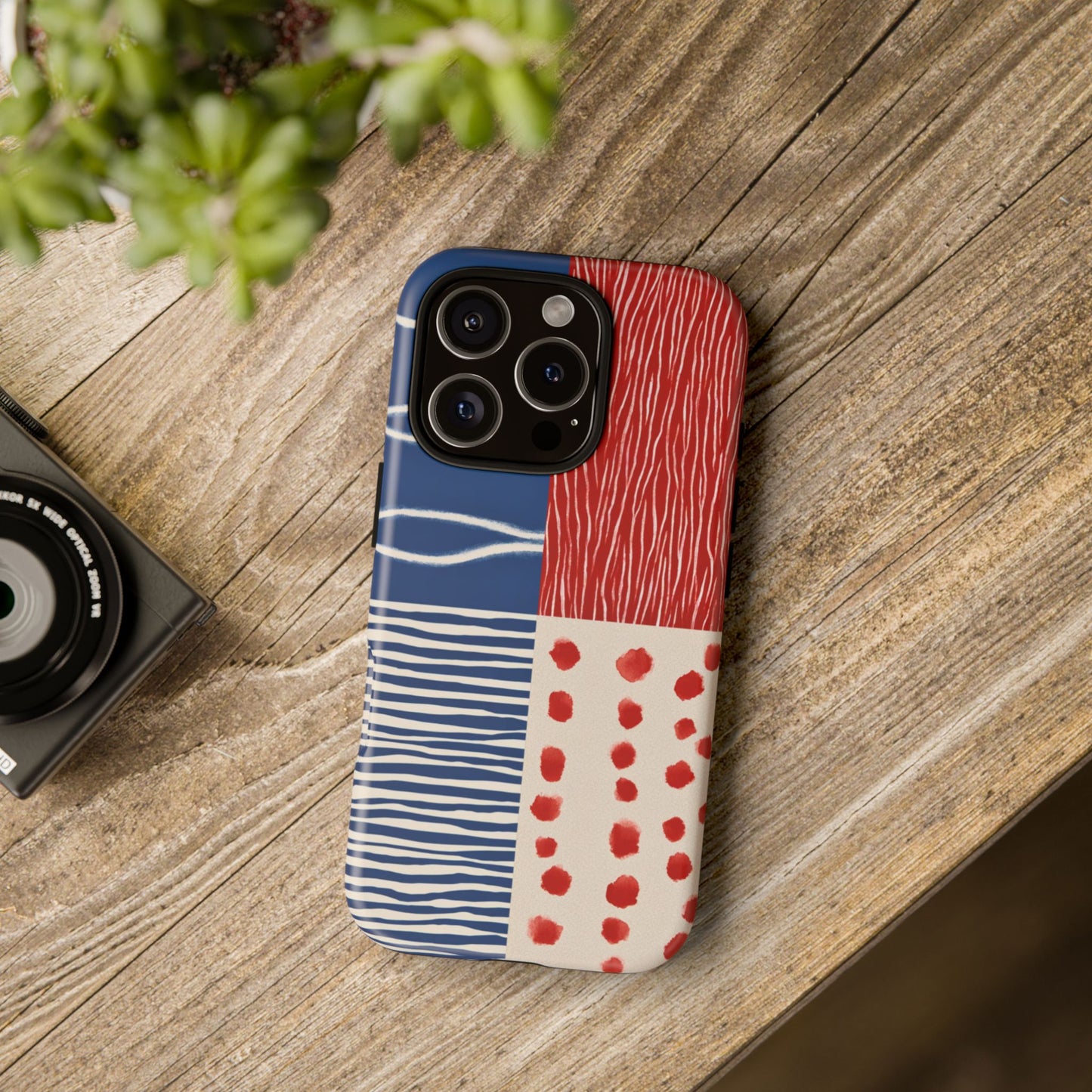 Abstract Geometric Phone Case | Red, Blue & White Pattern Cover for iPhone, Galaxy, Pixel