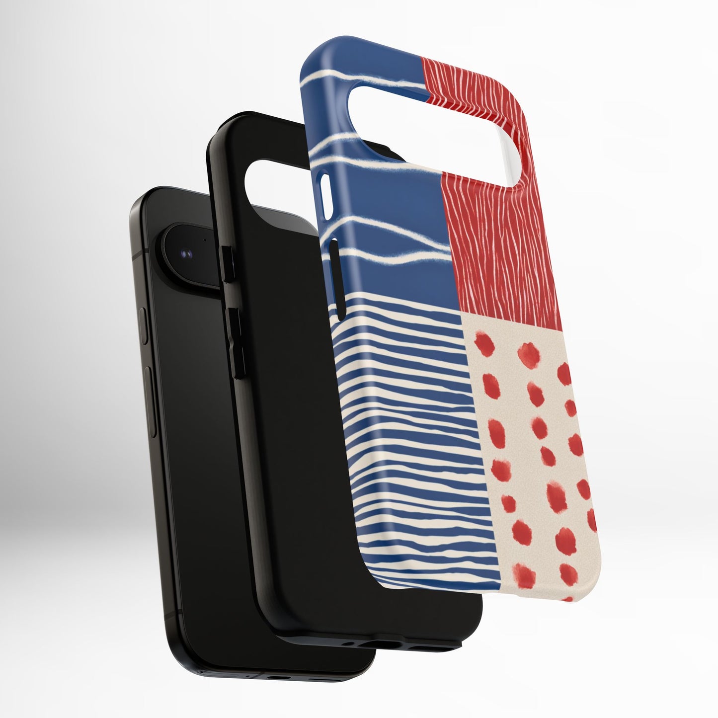 Abstract Geometric Phone Case | Red, Blue & White Pattern Cover for iPhone, Galaxy, Pixel