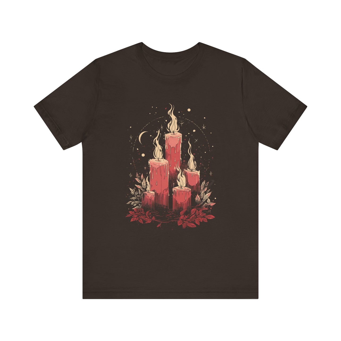 Occult Candle T-Shirt Gothic Witchy Moon Phase Tee, Vintage Mystical Fire Graphic Shirt, Alternative Dark Aesthetic Pagan Clothing