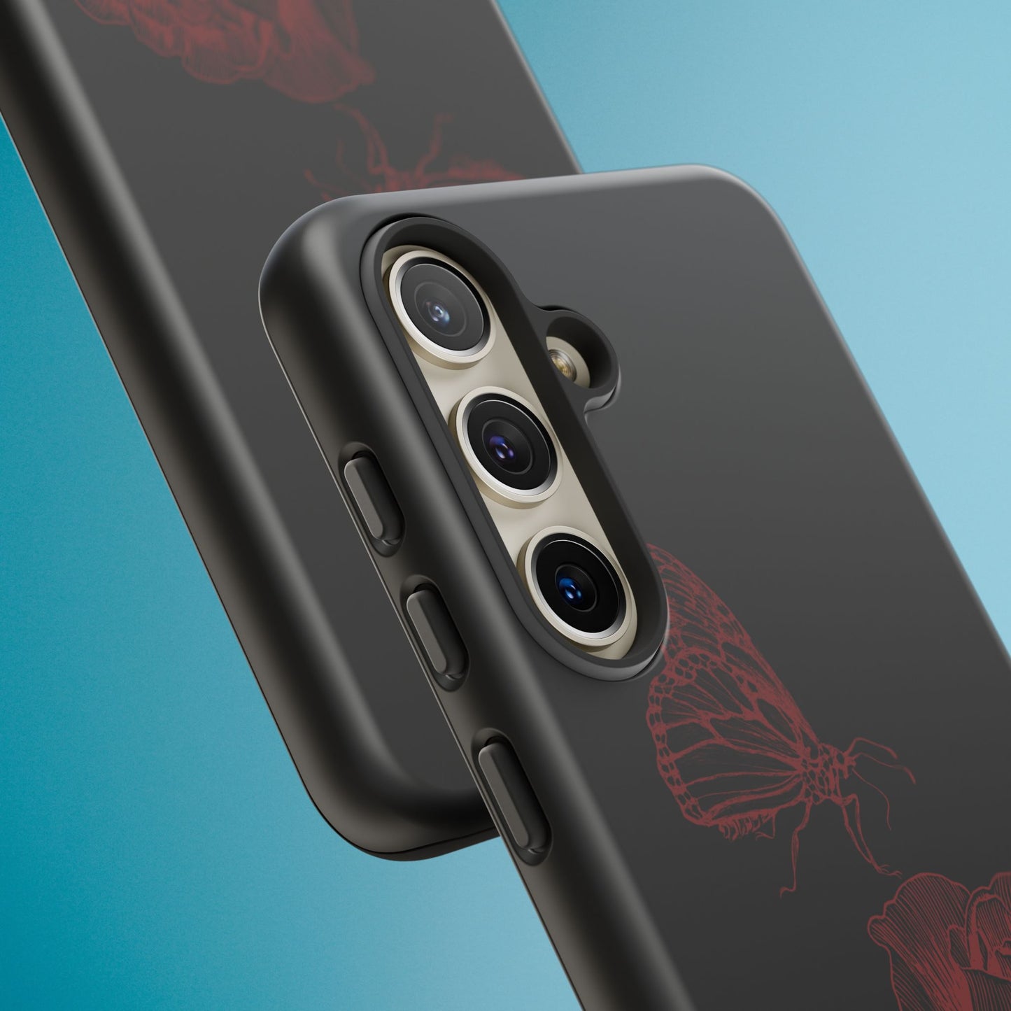 Black Rose and Butterfly Phone Case - Dark Academia Aesthetic Gothic iPhone, Galaxy and Pixel Cover