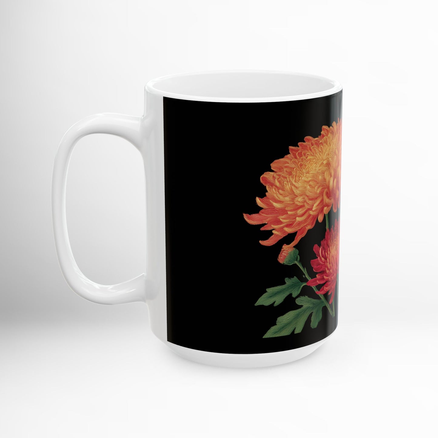Mums Flower Mug, Chrysanthemum Ceramic Coffee Cup, Botanical Floral Drinkware, Garden Lover Gift 11oz & 15oz