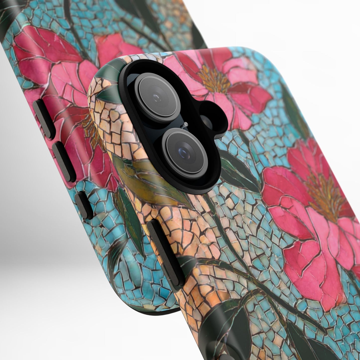 Bright Floral Mosaic Phone Case, iPhone 15 16 17 Pro Air Case, Pixel 9 Pro Cover, Samsung Galaxy 25 Pro Case