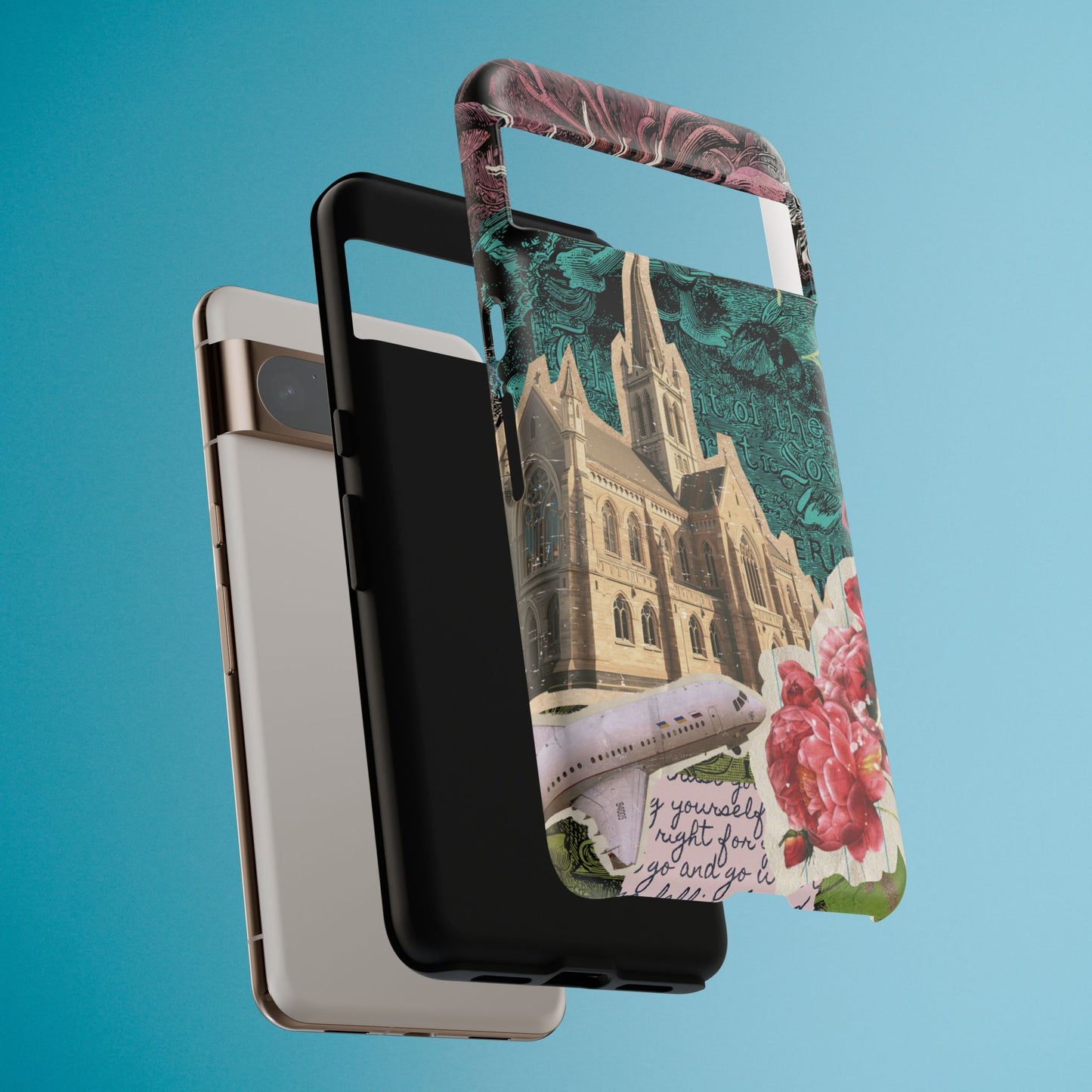 Gothic Cathedral Phone Case, Dark Academia Aesthetic, Fall Floral Art iPhone Samsung Pixel Cover, Scrapbook Vintage Phone Case Design