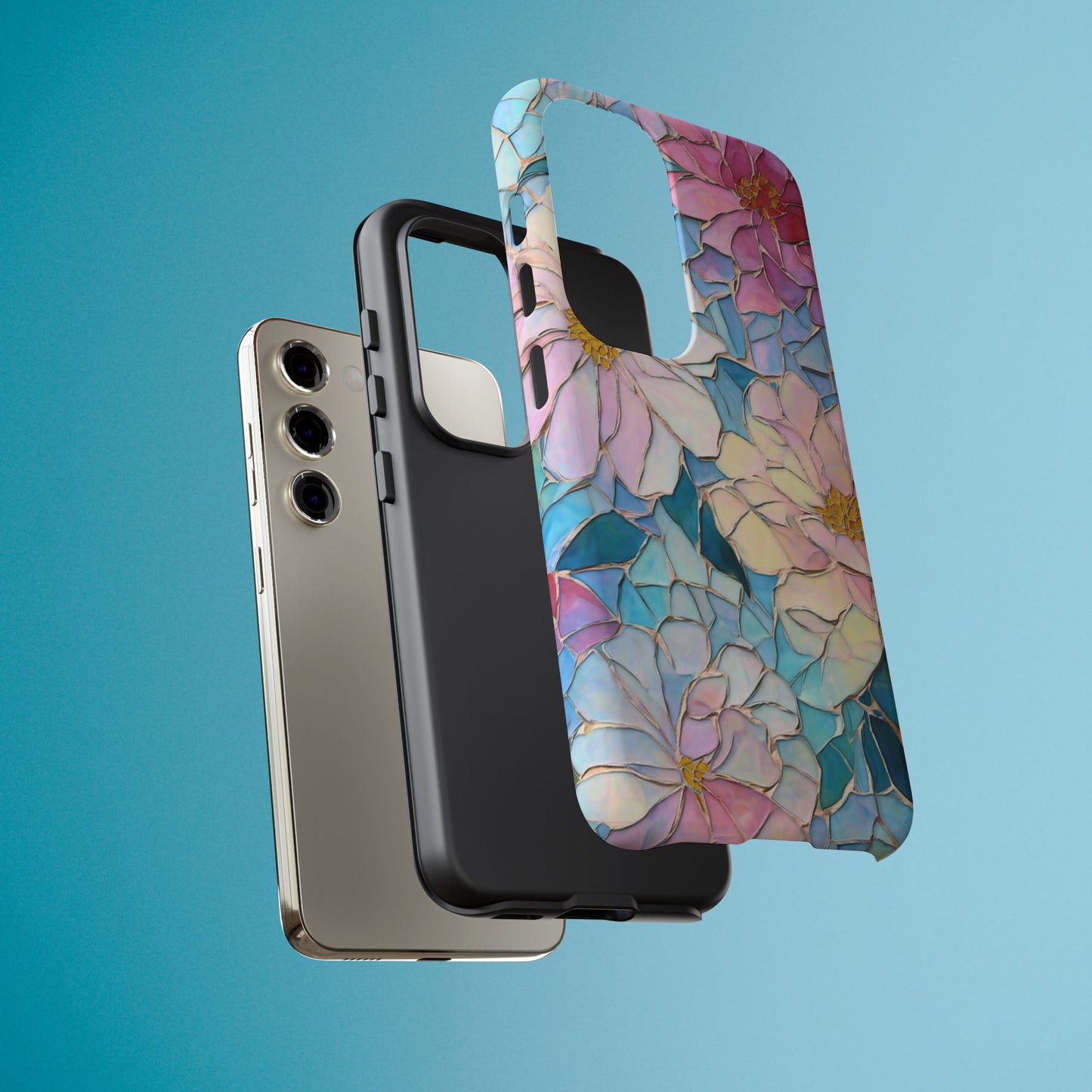 Floral Mosaic Phone Case, Colorful Flower Art Cover, Protective iPhone Samsung Pixel Case, New Phone Accessory, Gift for Friend