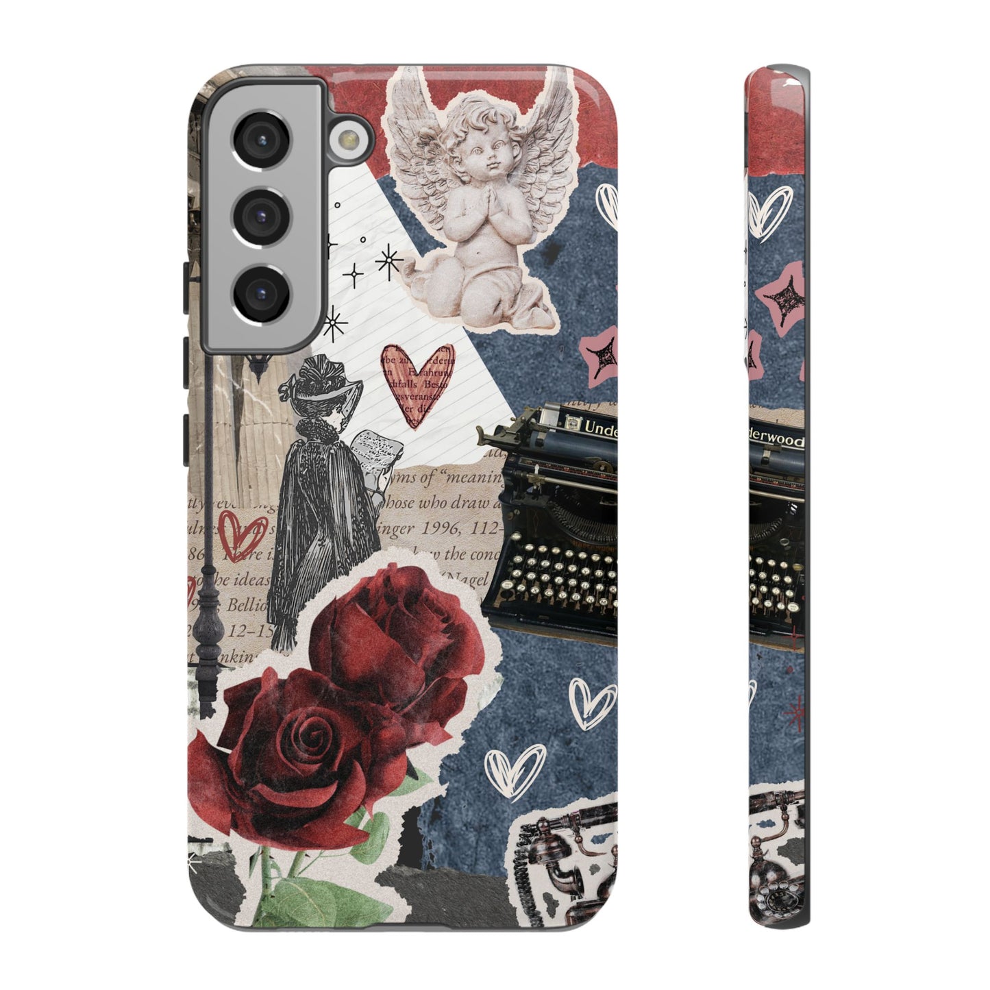 Romantic Collage Phone Case, Vintage Rose Paris Design, Gothic Aesthetic iPhone Samsung Pixel Cover, Bookish Gift