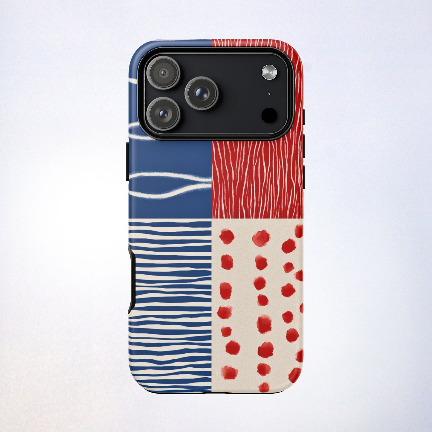 Abstract Geometric Phone Case | Red, Blue & White Pattern Cover for iPhone, Galaxy, Pixel