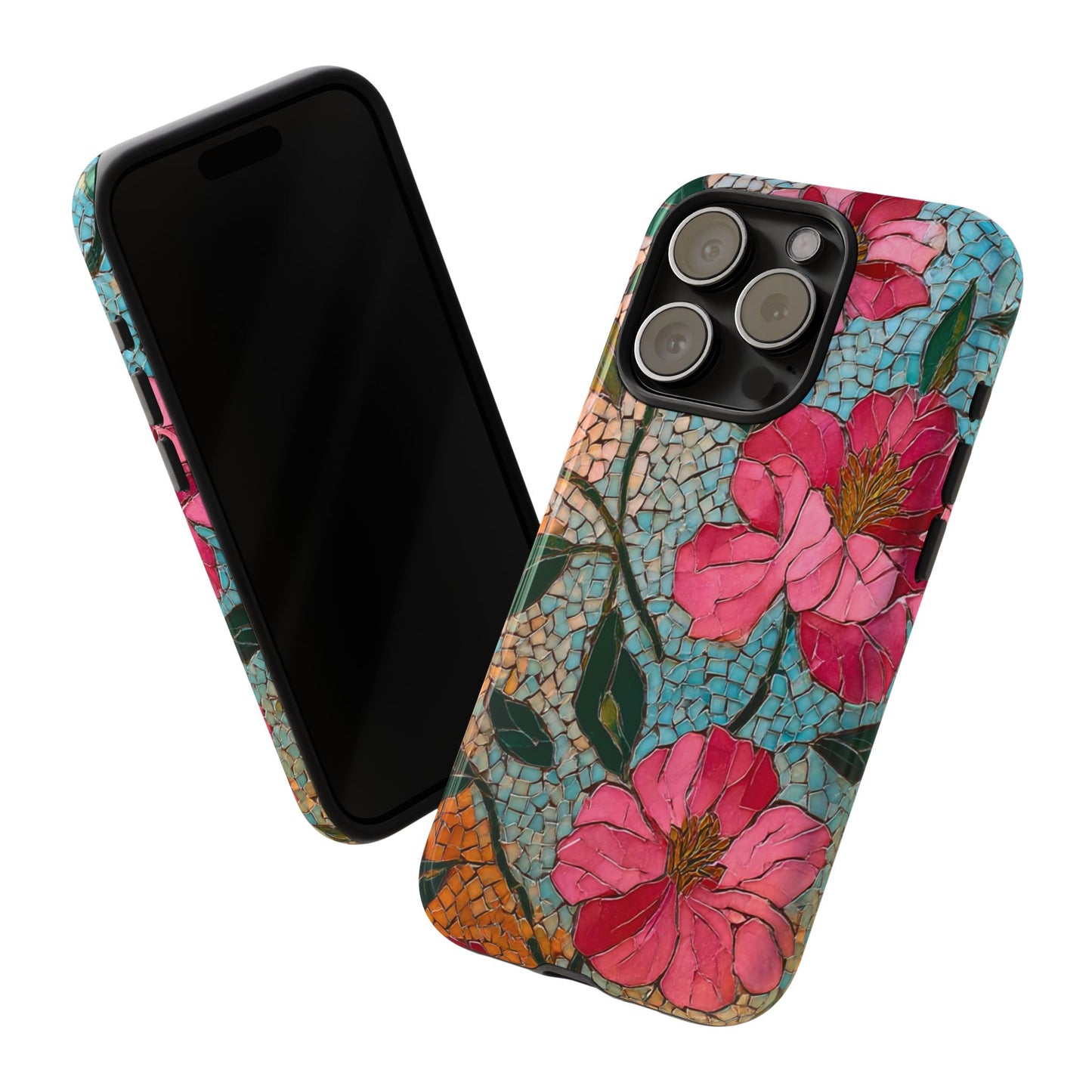 Bright Floral Mosaic Phone Case, iPhone 15 16 17 Pro Air Case, Pixel 9 Pro Cover, Samsung Galaxy 25 Pro Case