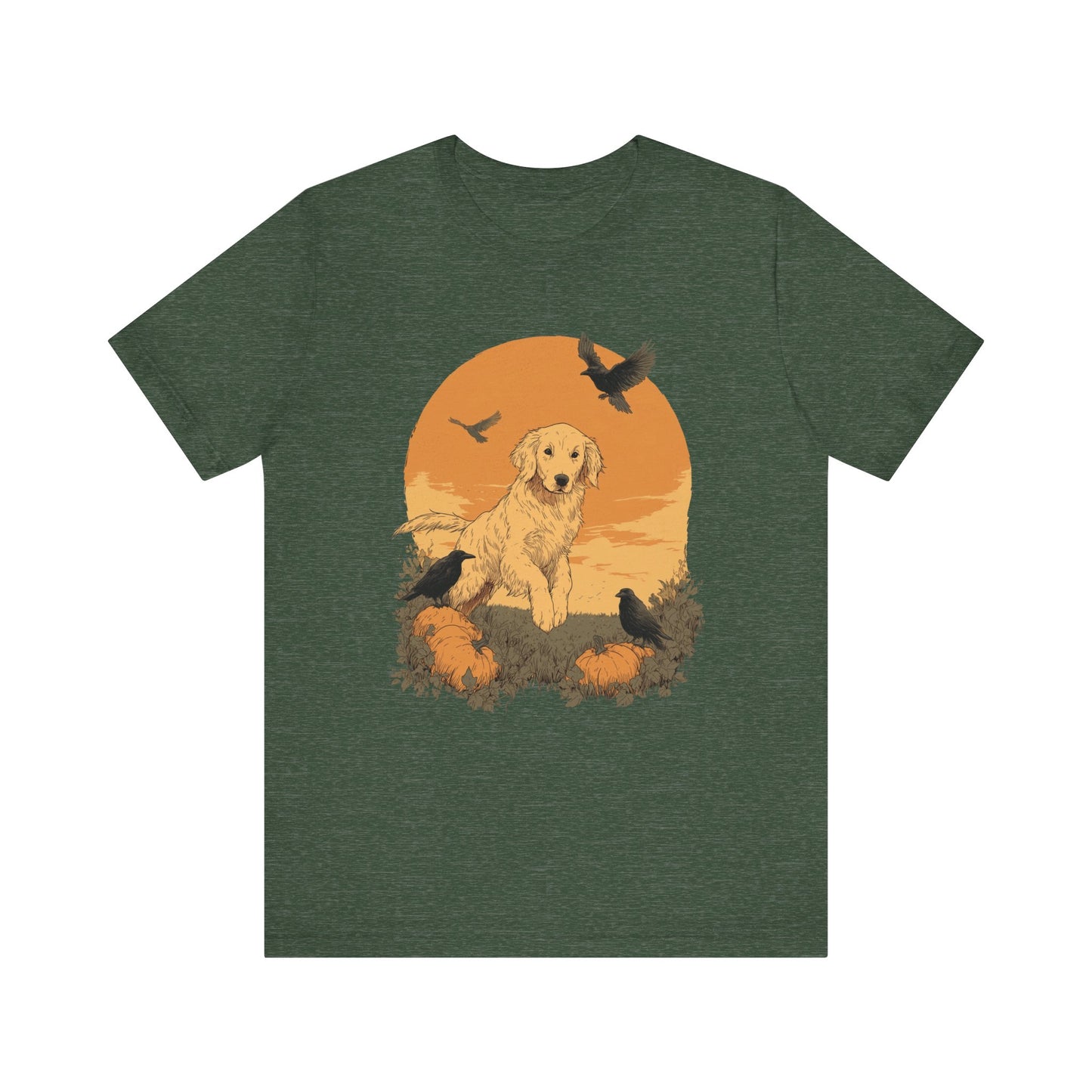 Golden Retriever Fall Shirt - Pumpkin & Crow Dog Tee, Autumn Pet Lover Gift, Halloween Cozy Graphic T-Shirt, Dog Mom Outfit