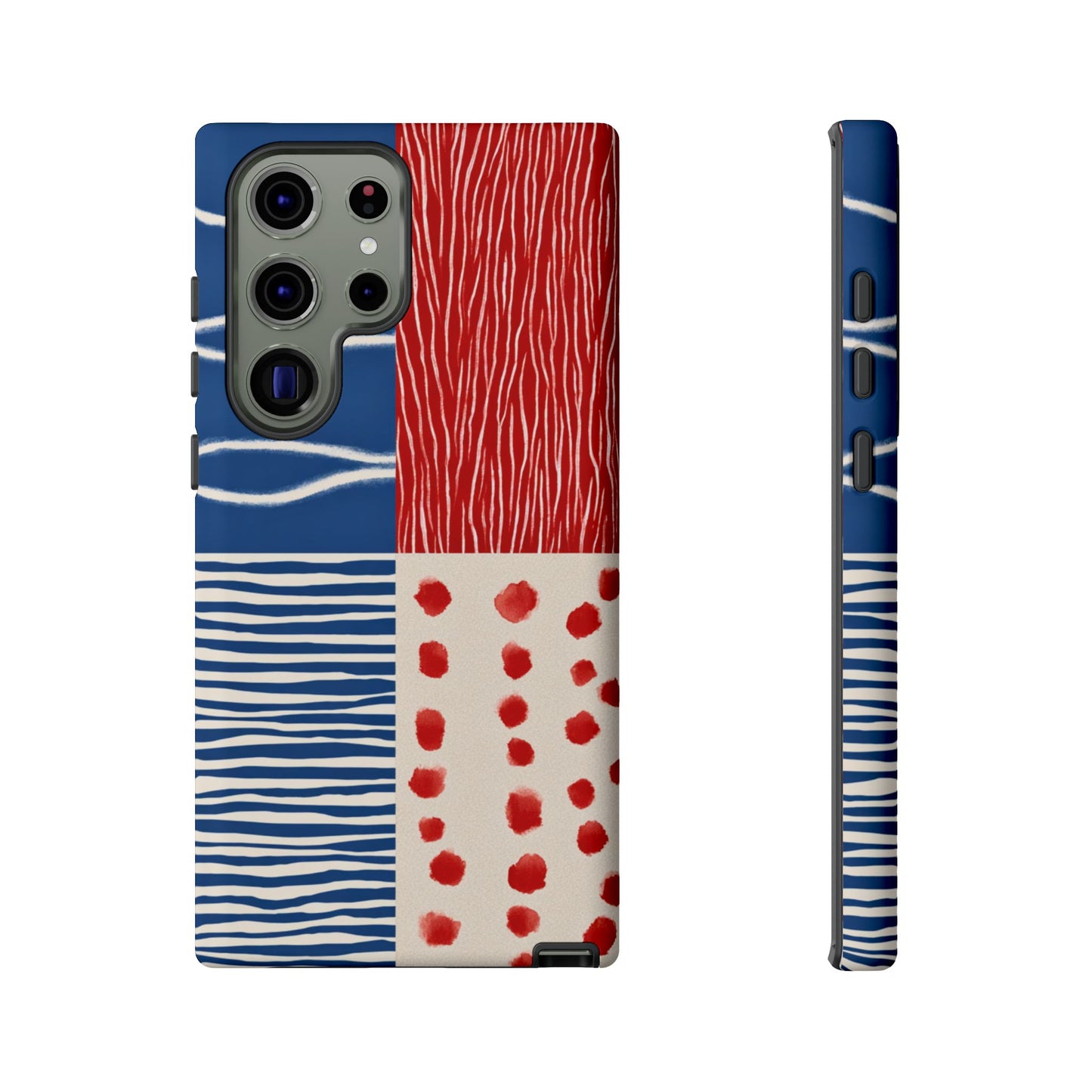 Abstract Geometric Phone Case | Red, Blue & White Pattern Cover for iPhone, Galaxy, Pixel