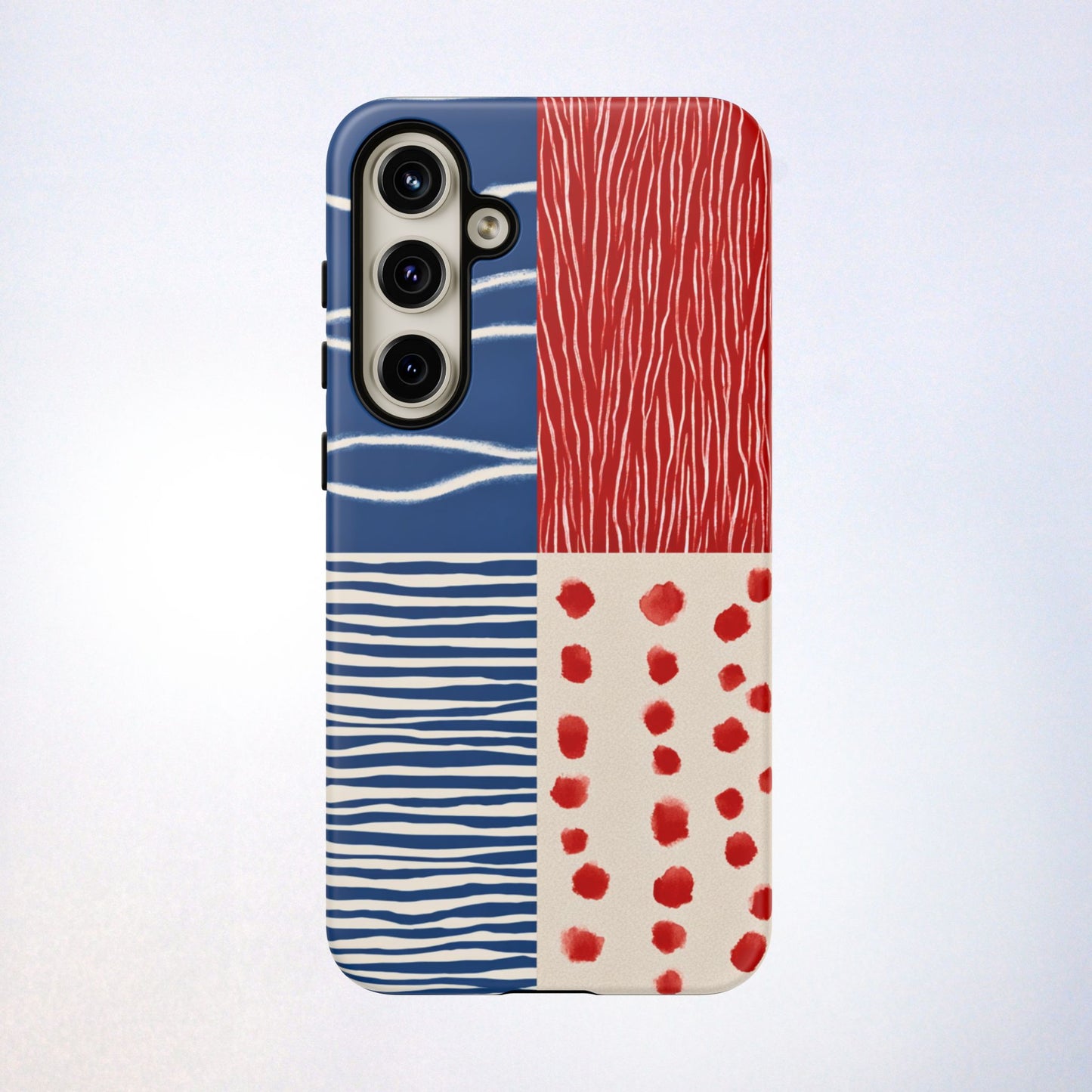 Abstract Geometric Phone Case | Red, Blue & White Pattern Cover for iPhone, Galaxy, Pixel