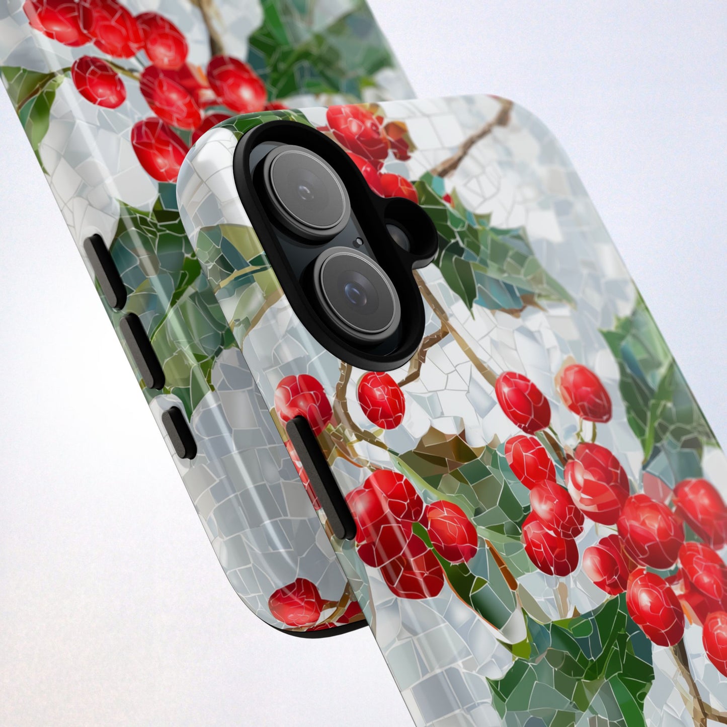 Holly Berry Phone Case, Christmas Mosaic Design, Winter Botanical Cover for iPhone Samsung Pixel