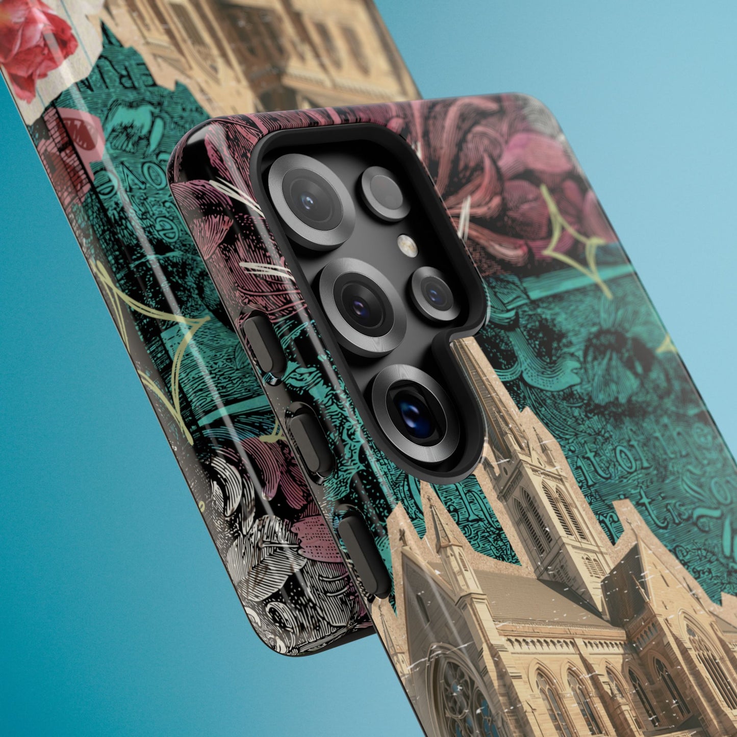 Gothic Cathedral Phone Case, Dark Academia Aesthetic, Fall Floral Art iPhone Samsung Pixel Cover, Scrapbook Vintage Phone Case Design