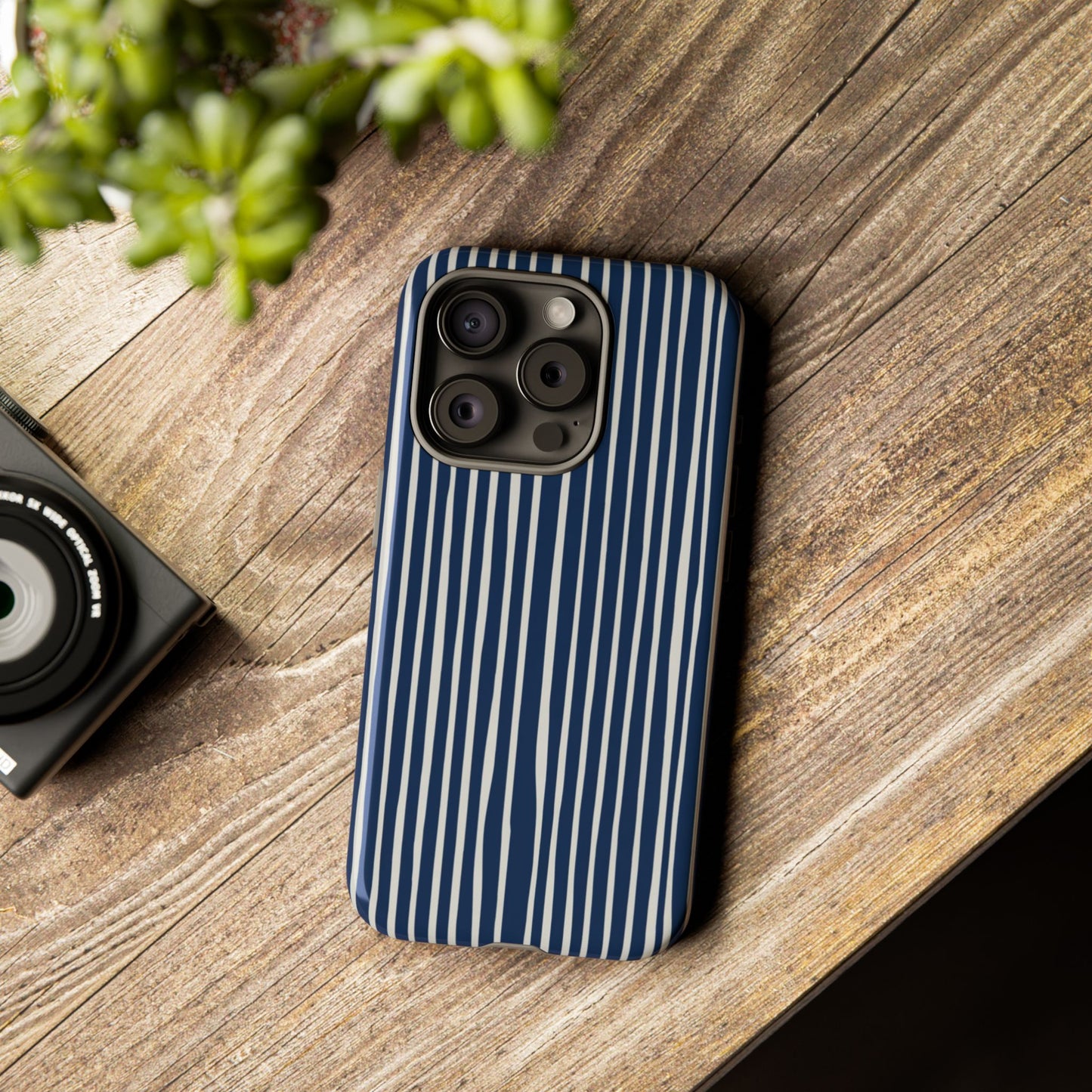 Navy Striped Phone Case | Minimalist Blue and White Stripe Design, Nautical Aesthetic Protective Cover