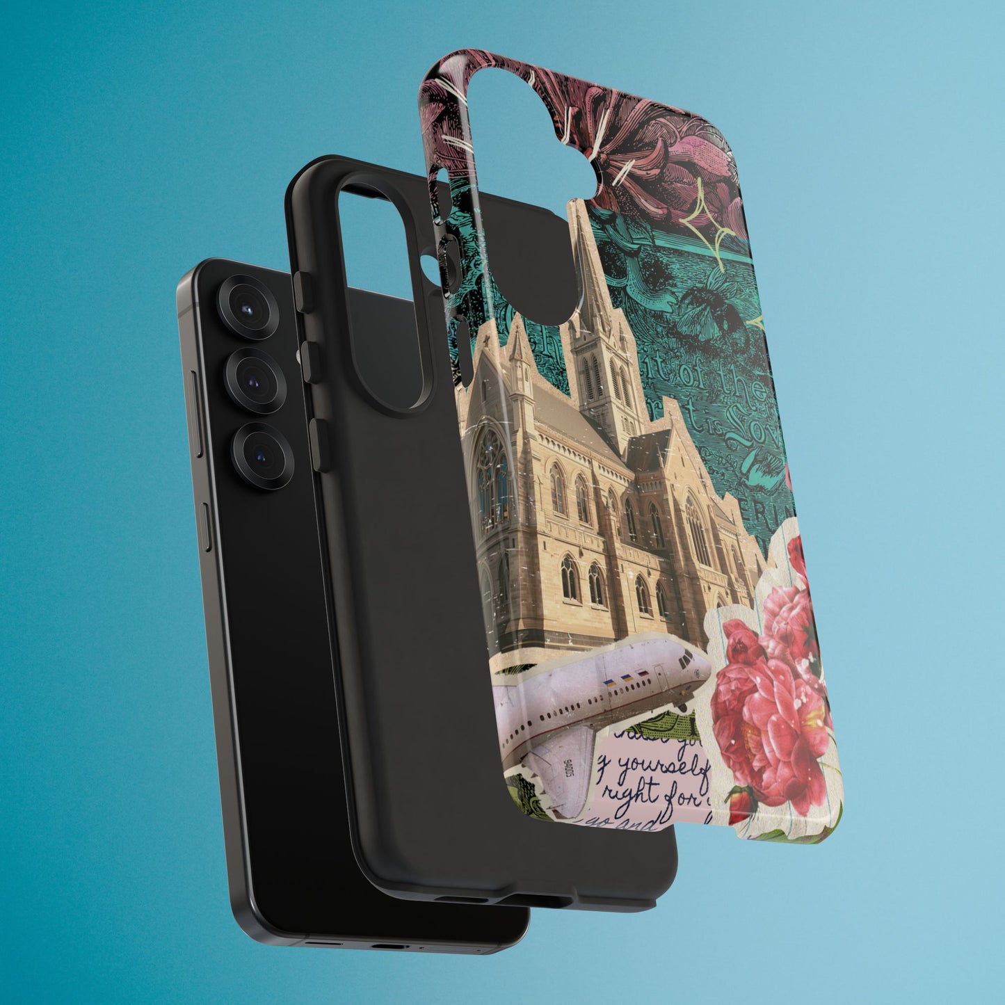 Gothic Cathedral Phone Case, Dark Academia Aesthetic, Fall Floral Art iPhone Samsung Pixel Cover, Scrapbook Vintage Phone Case Design