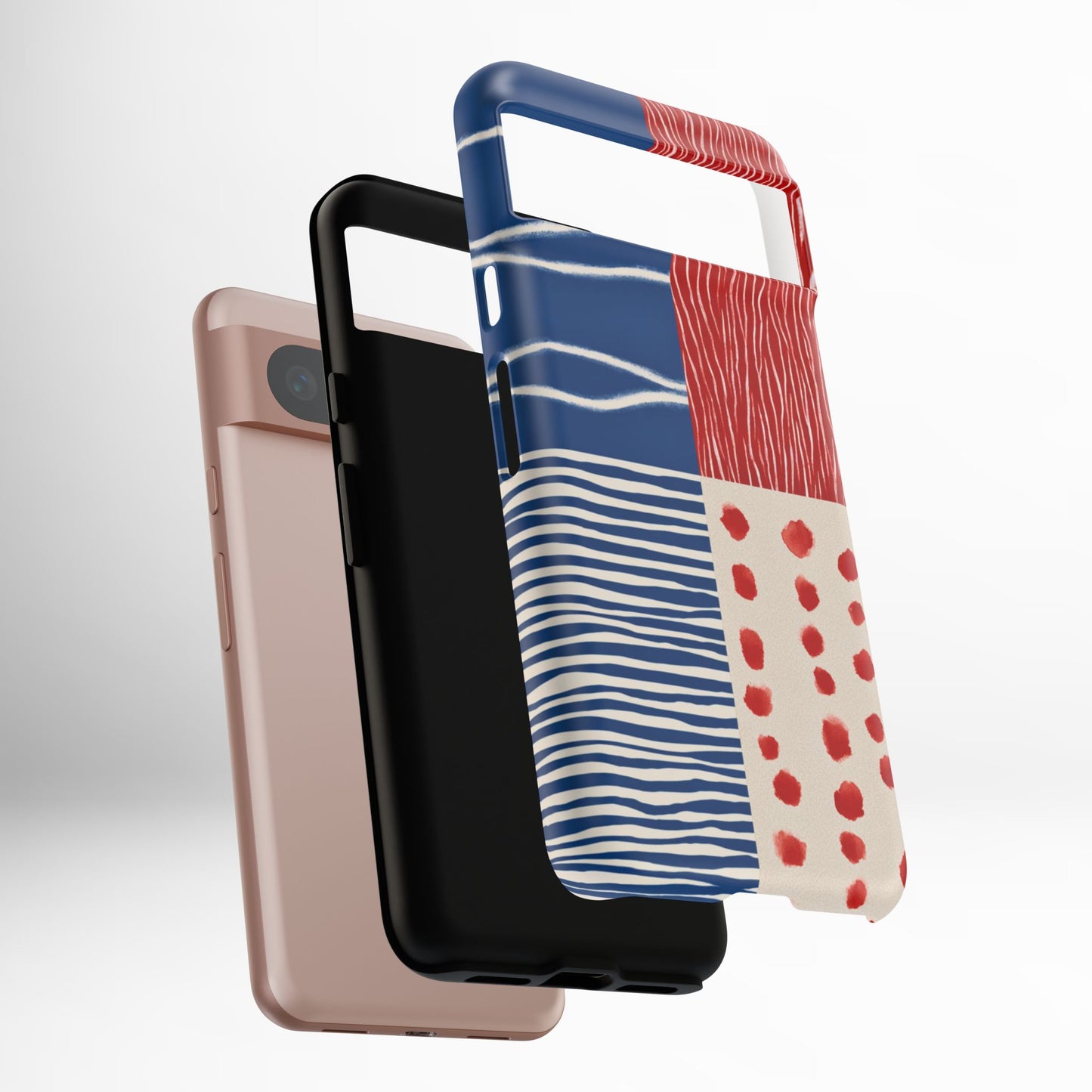 Abstract Geometric Phone Case | Red, Blue & White Pattern Cover for iPhone, Galaxy, Pixel