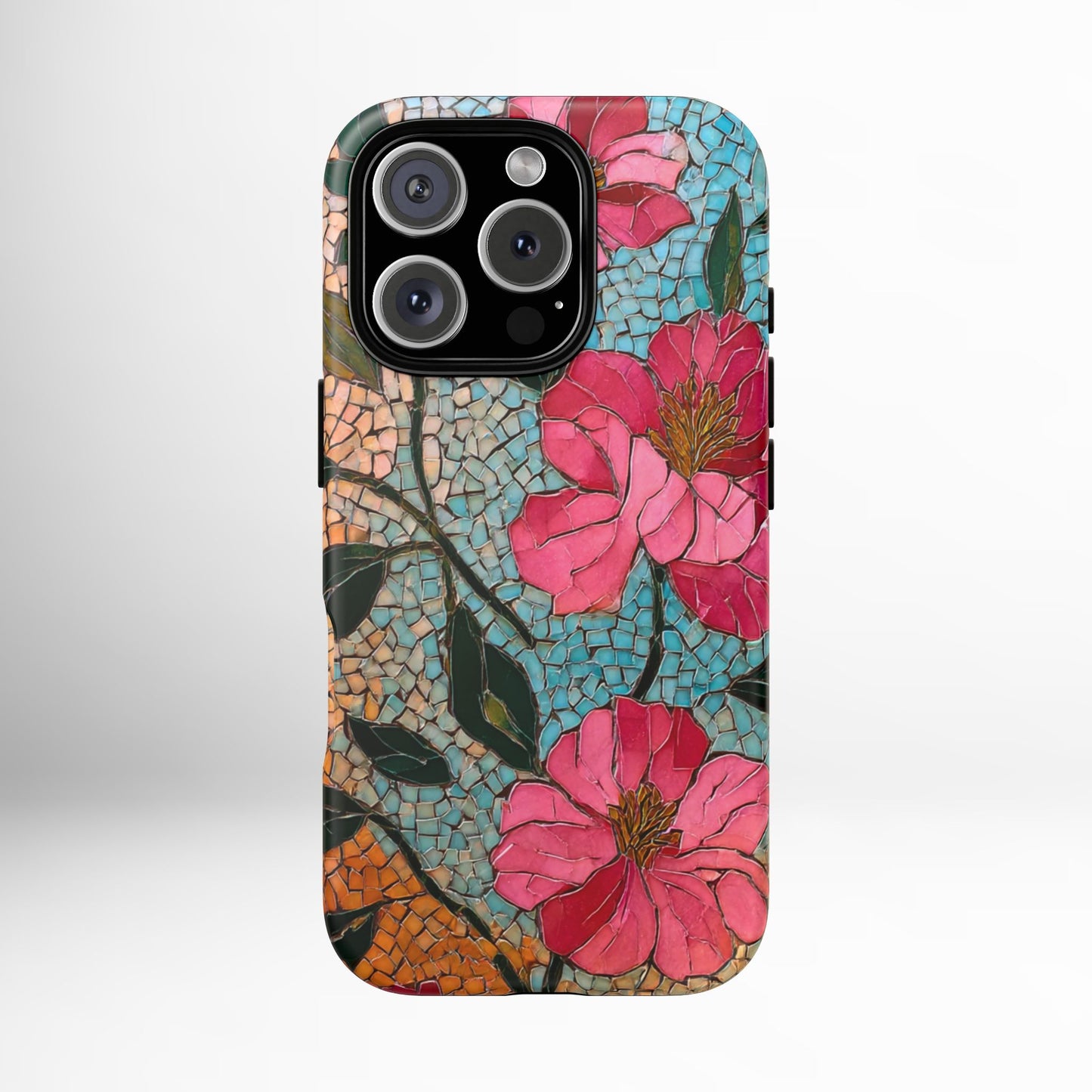 Bright Floral Mosaic Phone Case, iPhone 15 16 17 Pro Air Case, Pixel 9 Pro Cover, Samsung Galaxy 25 Pro Case