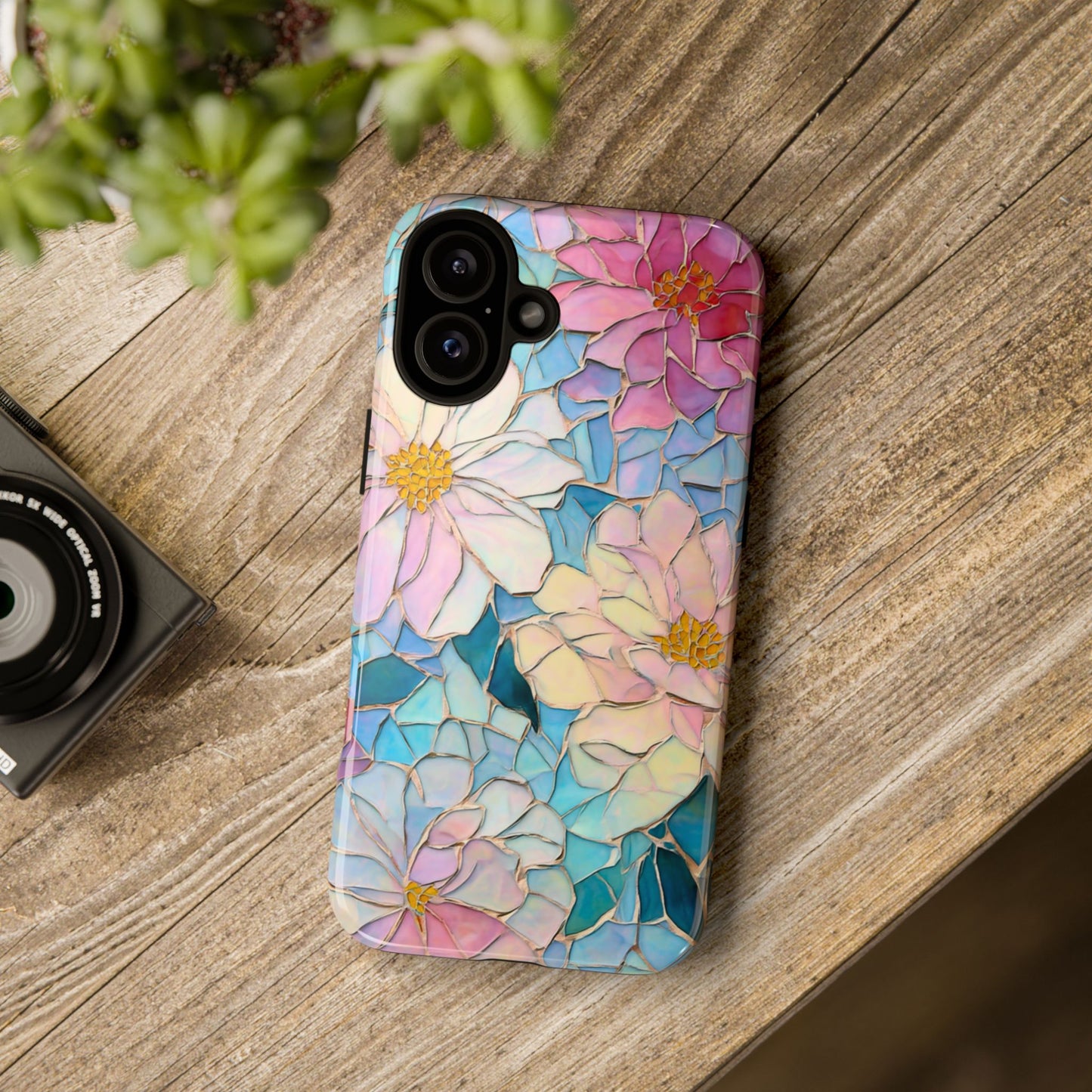 Floral Mosaic Phone Case, Colorful Flower Art Cover, Protective iPhone Samsung Pixel Case, New Phone Accessory, Gift for Friend