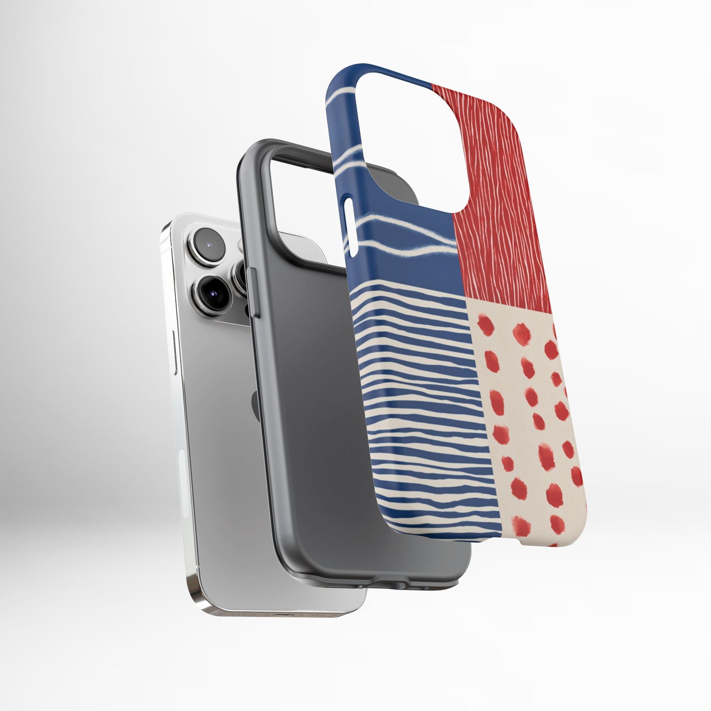 Abstract Geometric Phone Case | Red, Blue & White Pattern Cover for iPhone, Galaxy, Pixel