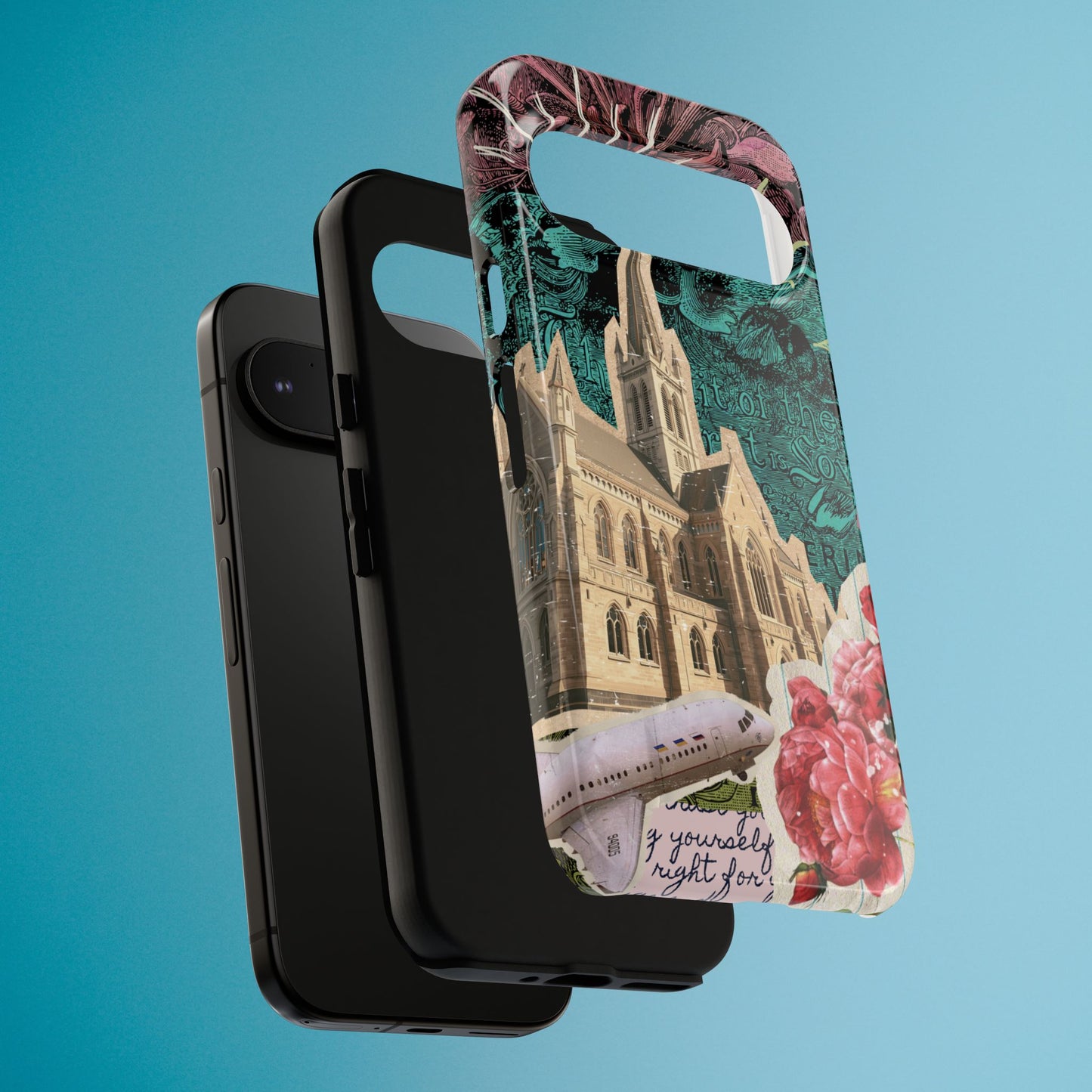 Gothic Cathedral Phone Case, Dark Academia Aesthetic, Fall Floral Art iPhone Samsung Pixel Cover, Scrapbook Vintage Phone Case Design