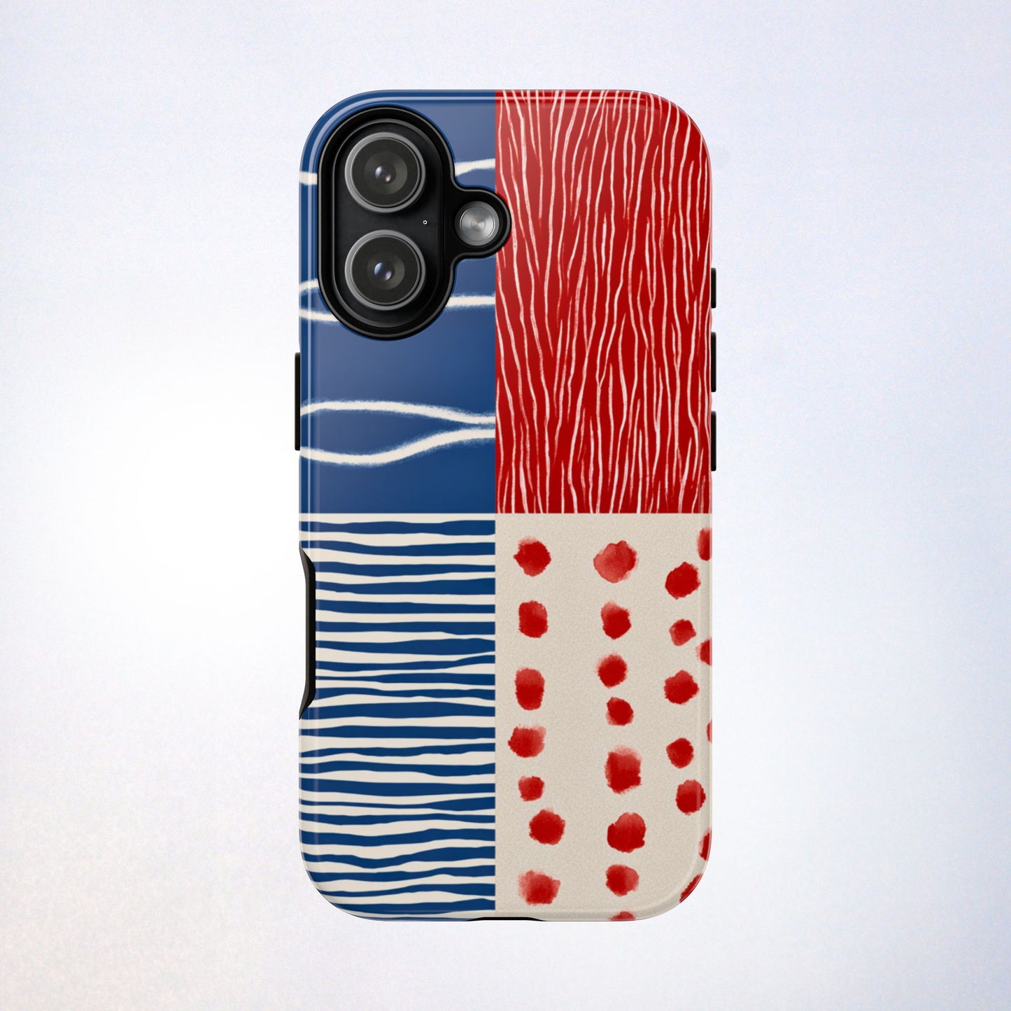Abstract Geometric Phone Case | Red, Blue & White Pattern Cover for iPhone, Galaxy, Pixel