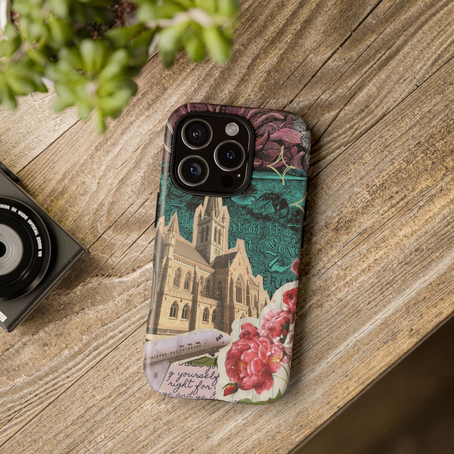 Gothic Cathedral Phone Case, Dark Academia Aesthetic, Fall Floral Art iPhone Samsung Pixel Cover, Scrapbook Vintage Phone Case Design