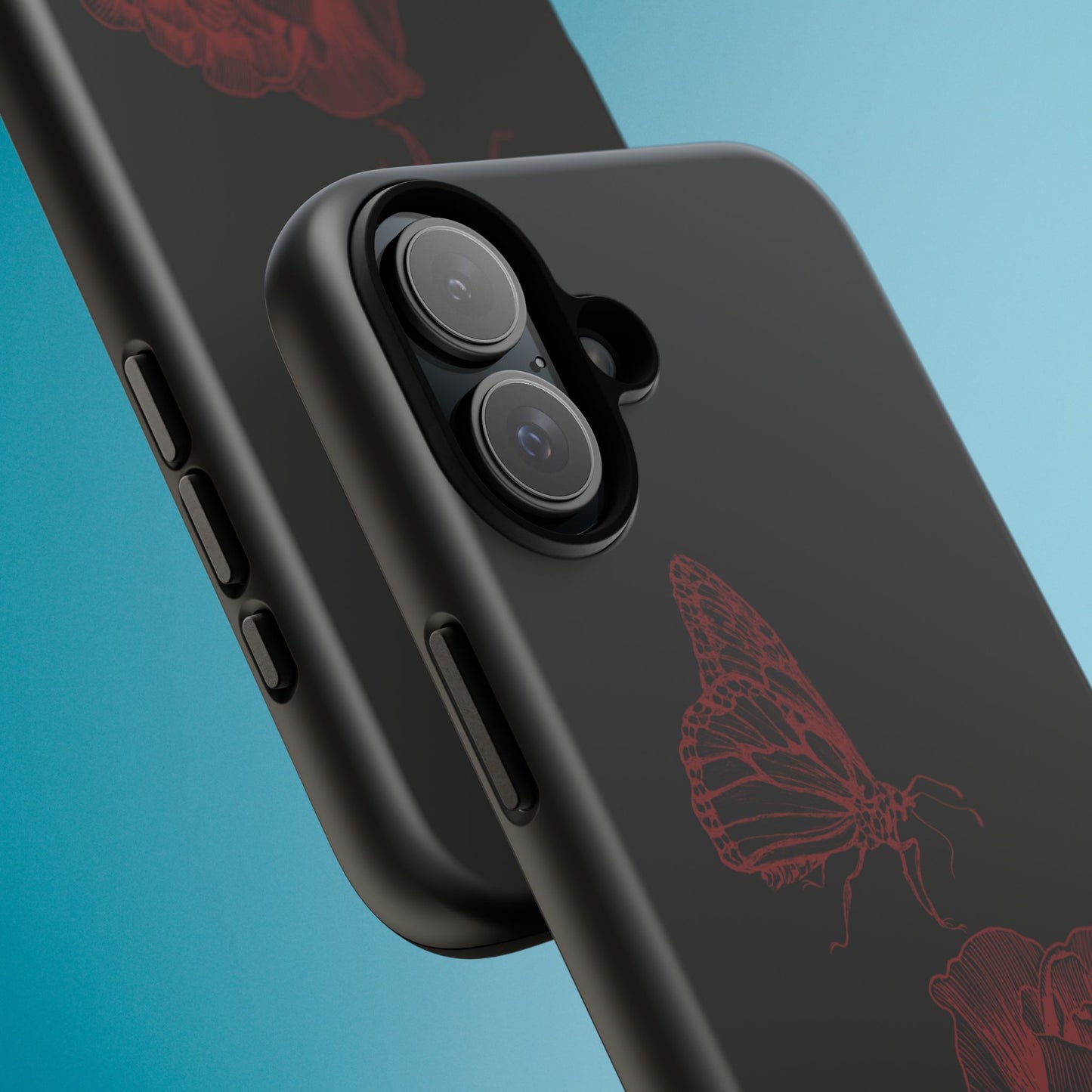 Black Rose and Butterfly Phone Case - Dark Academia Aesthetic Gothic iPhone, Galaxy and Pixel Cover