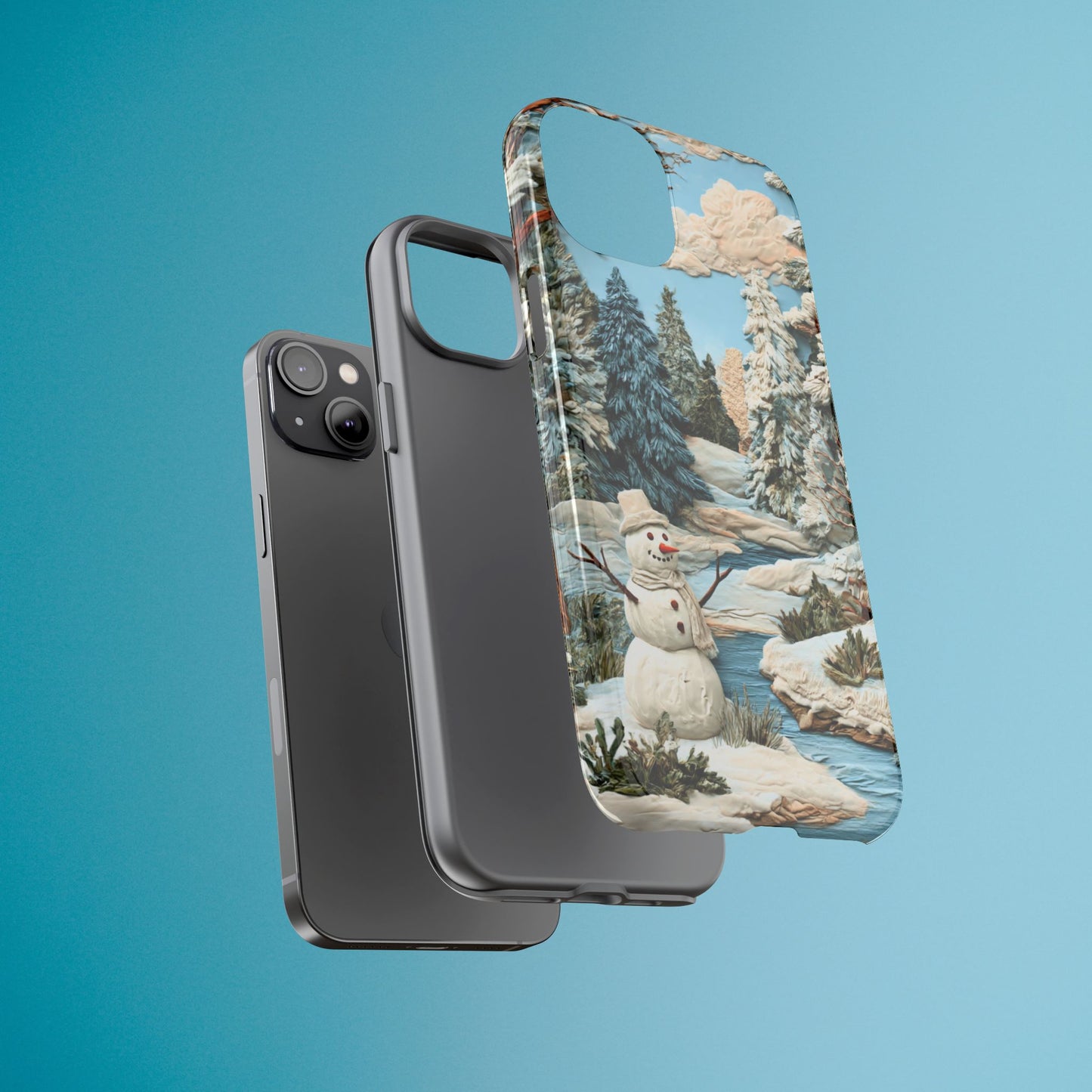 Snowman Winter Scene Phone Case Christmas Holiday Cover for iPhone Samsung Pixel