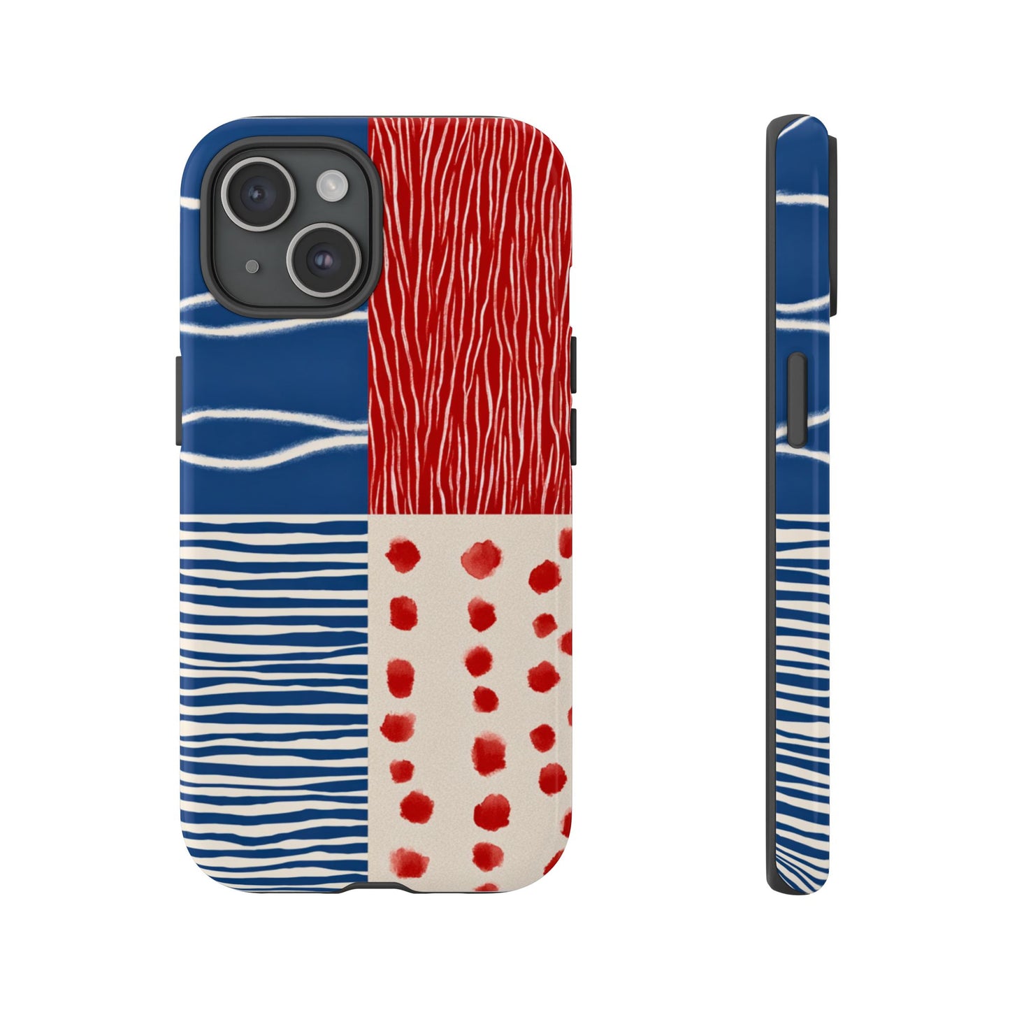 Abstract Geometric Phone Case | Red, Blue & White Pattern Cover for iPhone, Galaxy, Pixel