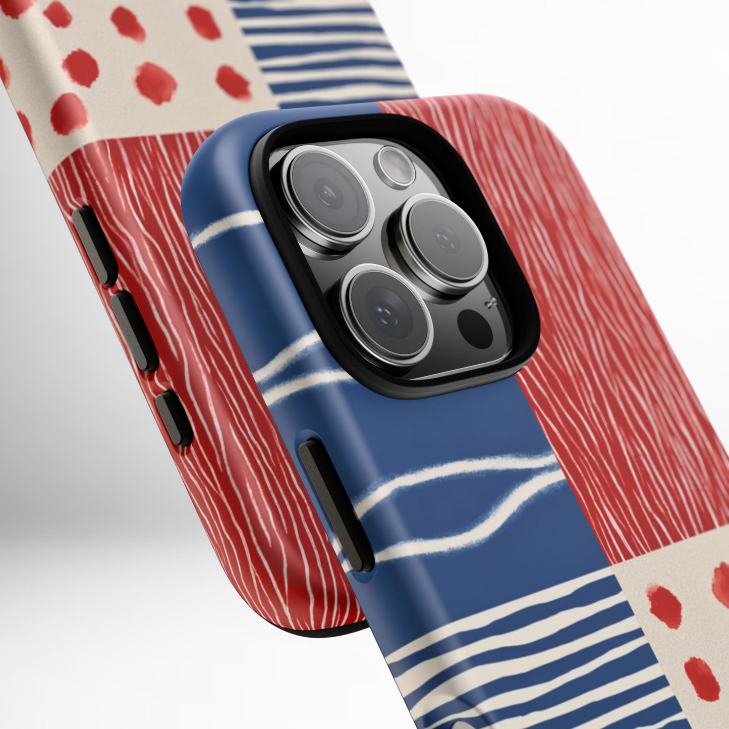 Abstract Geometric Phone Case | Red, Blue & White Pattern Cover for iPhone, Galaxy, Pixel