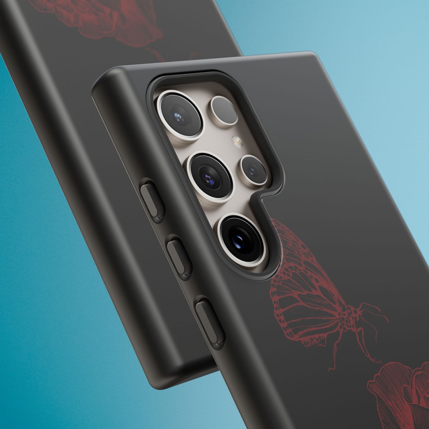 Black Rose and Butterfly Phone Case - Dark Academia Aesthetic Gothic iPhone, Galaxy and Pixel Cover