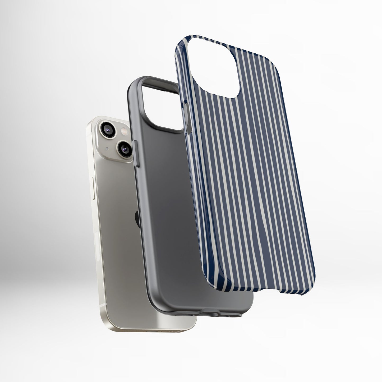 Navy Striped Phone Case | Minimalist Blue and White Stripe Design, Nautical Aesthetic Protective Cover