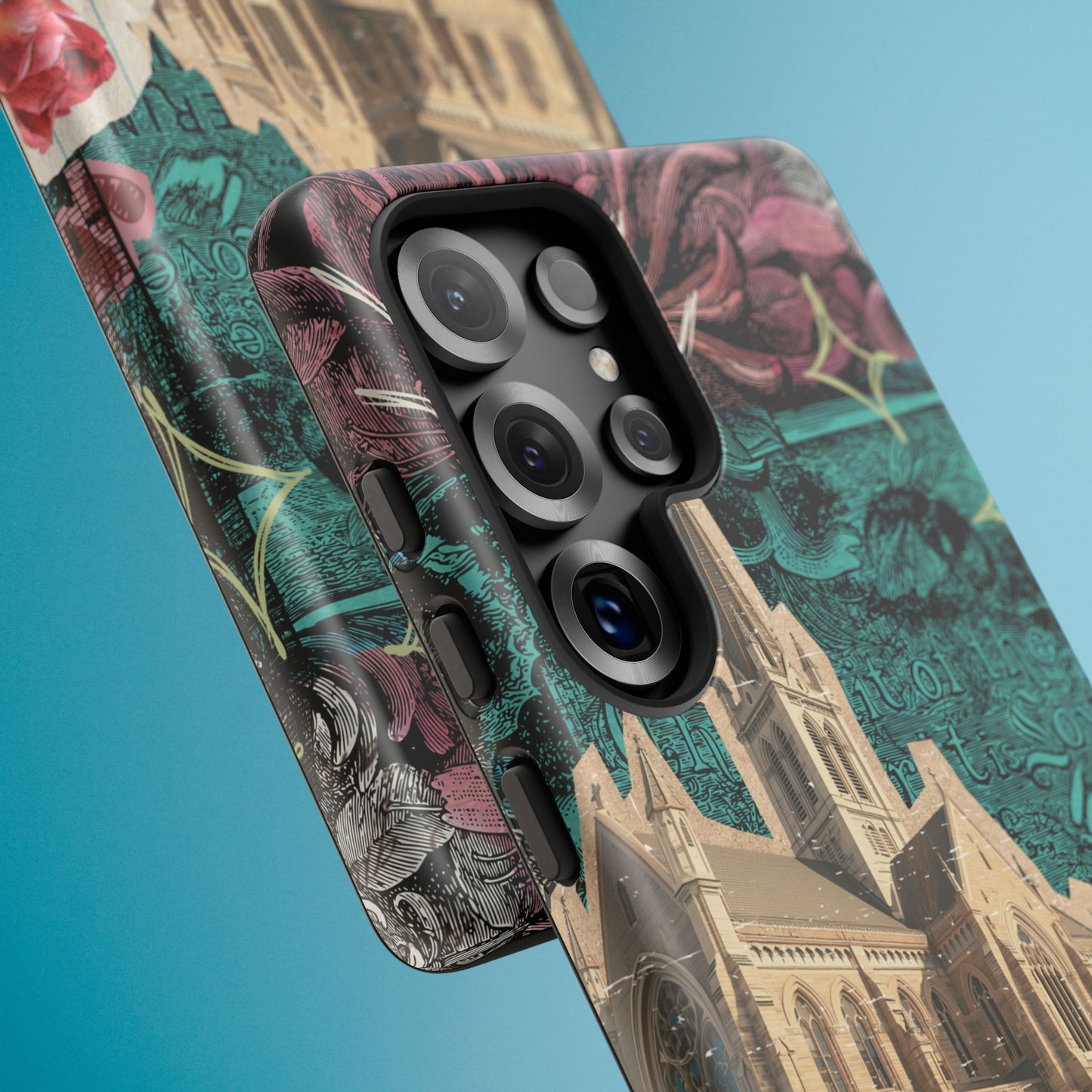 Gothic Cathedral Phone Case, Dark Academia Aesthetic, Fall Floral Art iPhone Samsung Pixel Cover, Scrapbook Vintage Phone Case Design