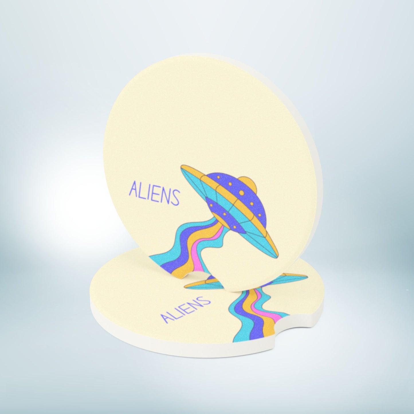 Car Coaster, Alien Spaceship Design, Extraterrestrial Car Accessory, Funny Cup Holder, New Car Gift, Car Organizer. Alien Coaster Set