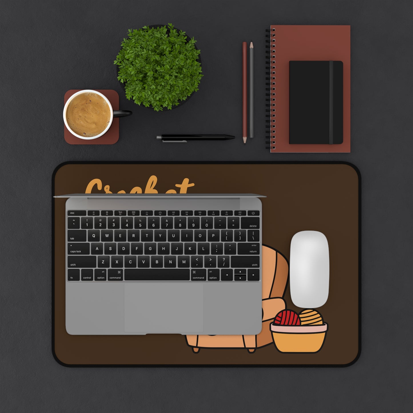 Crochet Cat Desk Mat, Cute Crochet Lover Mouse Pad, Yarn Craft Gift, Crochet Workspace Decor