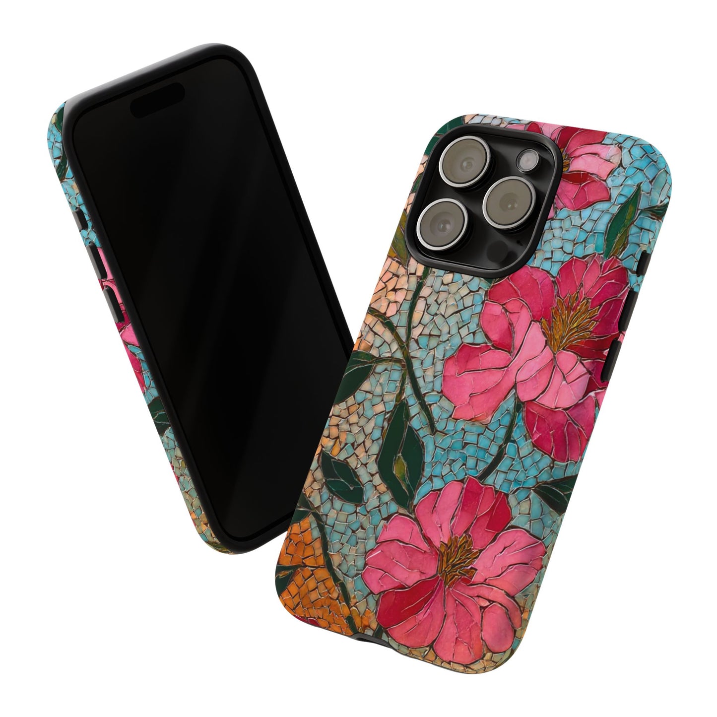 Bright Floral Mosaic Phone Case, iPhone 15 16 17 Pro Air Case, Pixel 9 Pro Cover, Samsung Galaxy 25 Pro Case